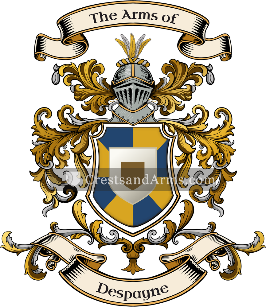 The Despayne coat of arms, drawn from the recorded blazon