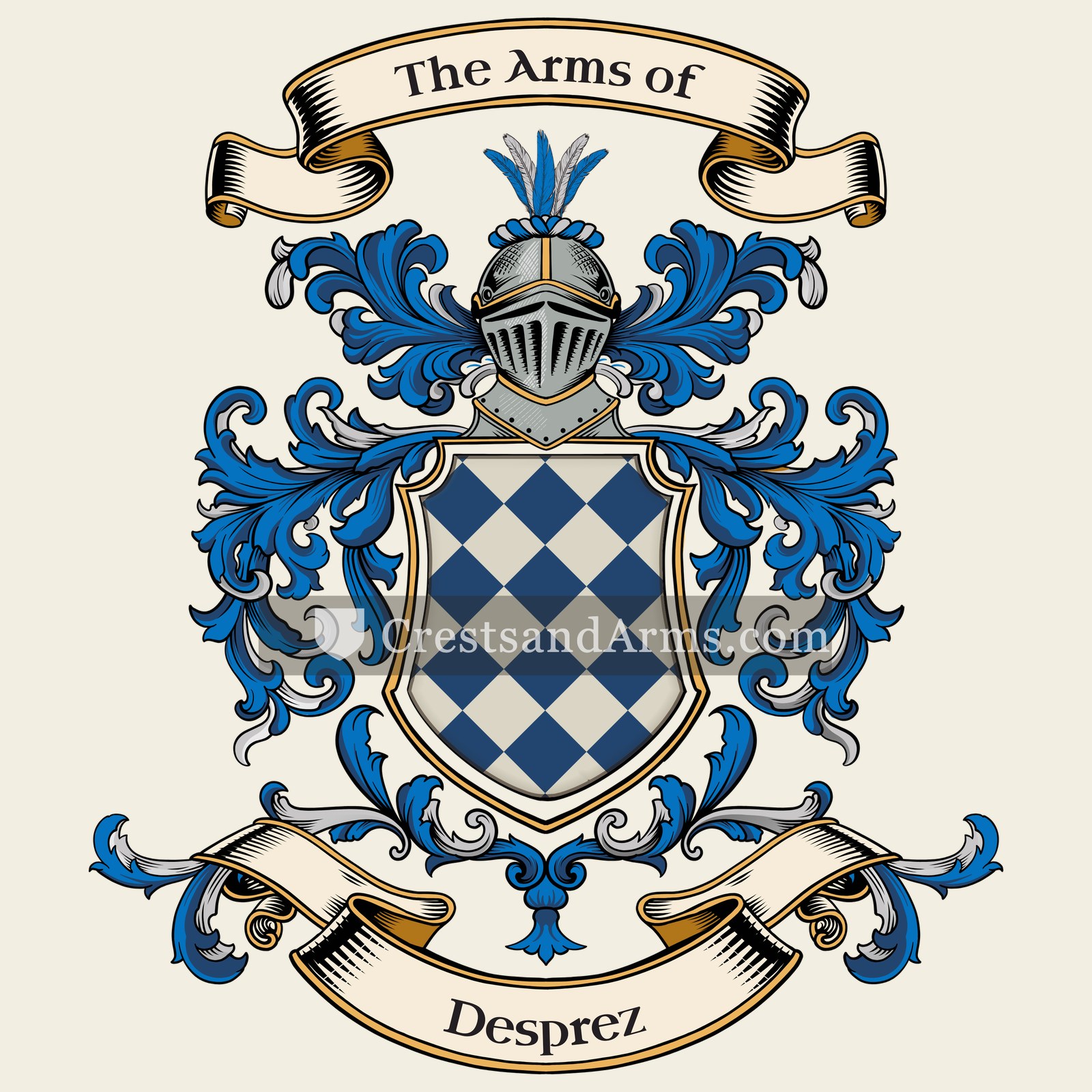 The Desprez coat of arms, drawn from the recorded blazon