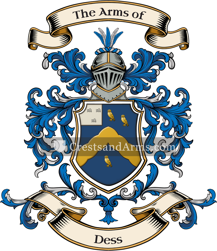 The Dess coat of arms, drawn from the recorded blazon