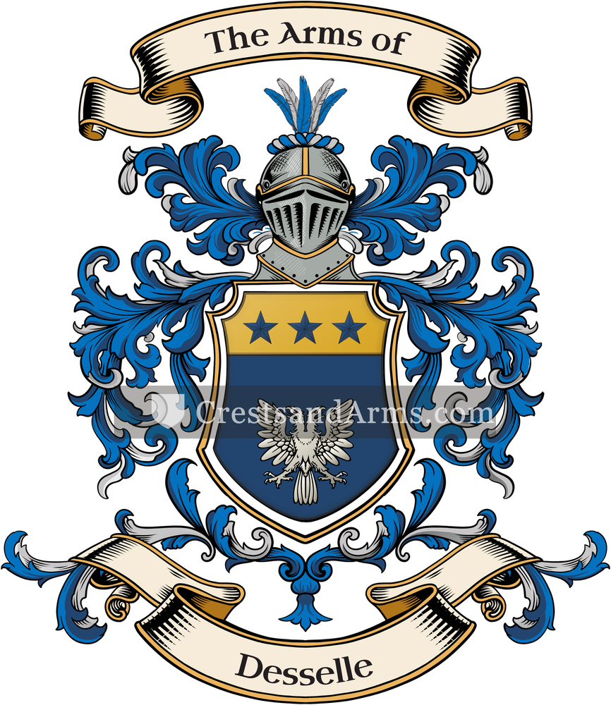 The Desselle coat of arms, drawn from the recorded blazon