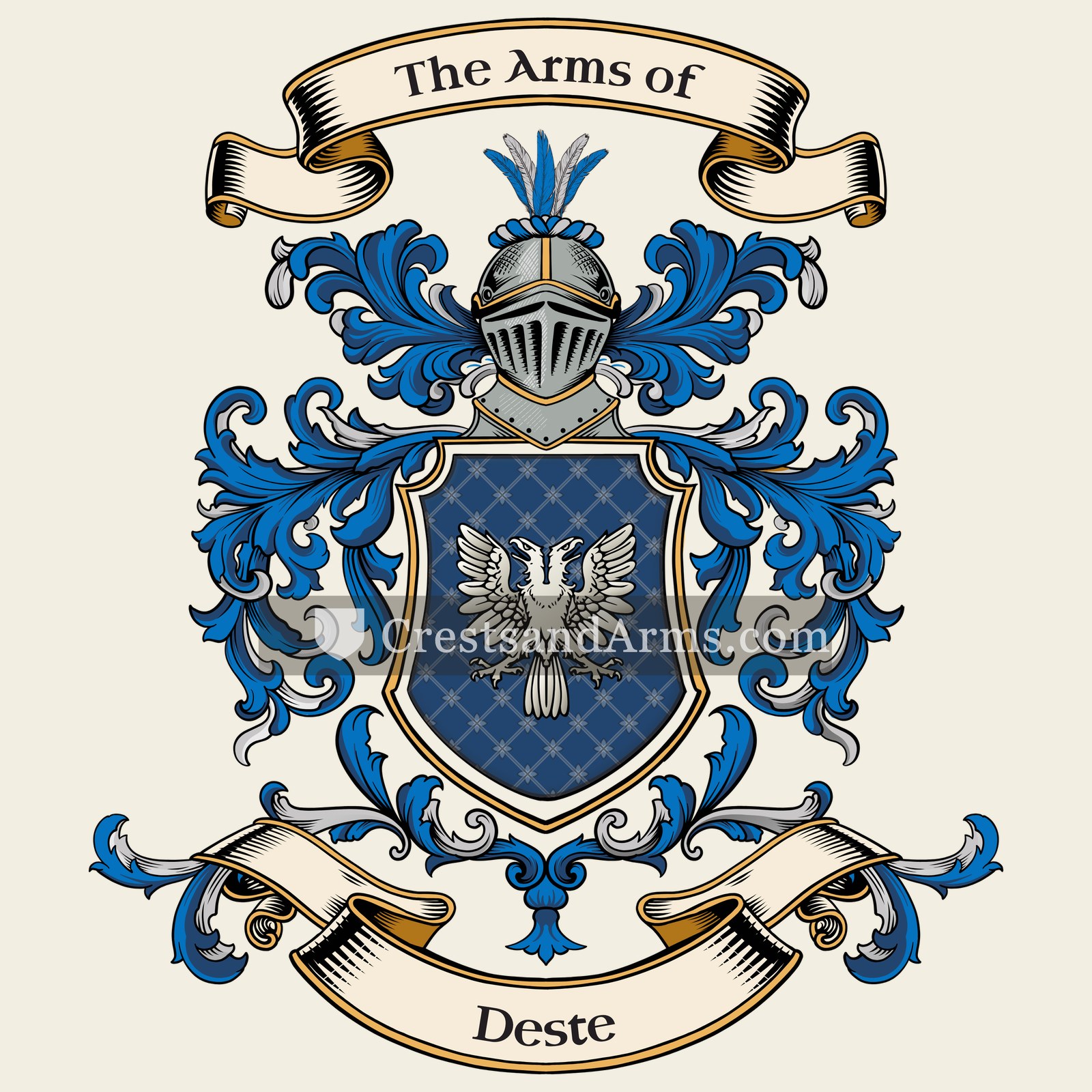The Deste coat of arms, drawn from the recorded blazon