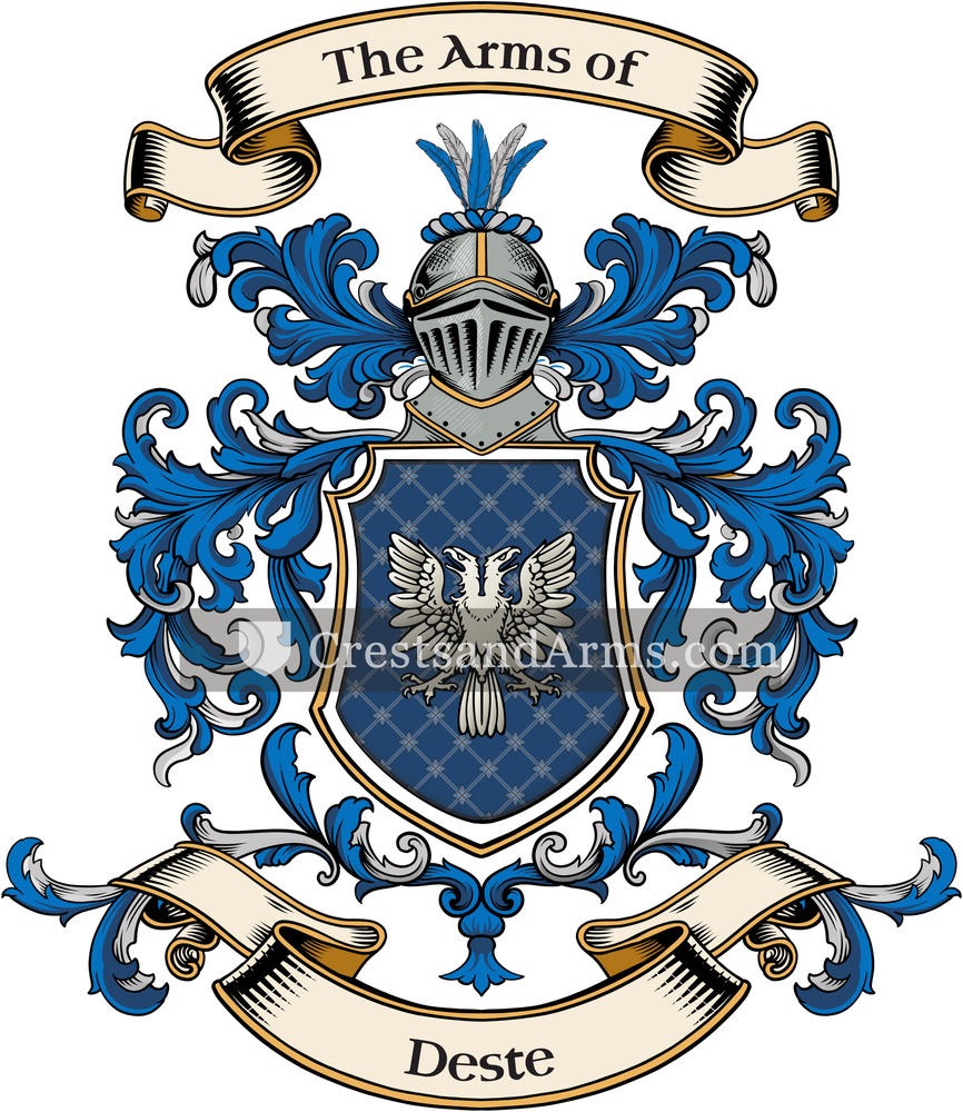 The Deste coat of arms, drawn from the recorded blazon