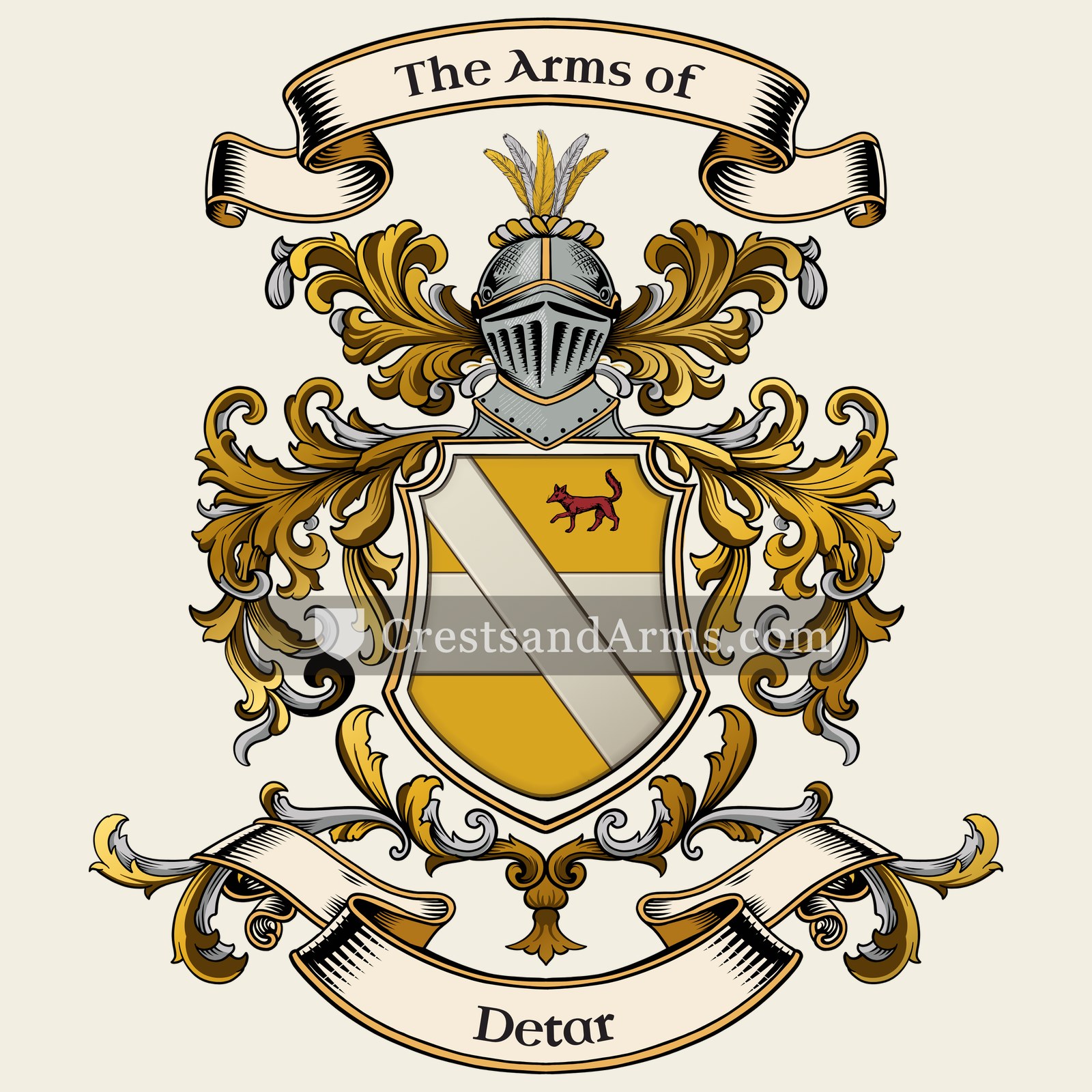 The Detar coat of arms, drawn from the recorded blazon