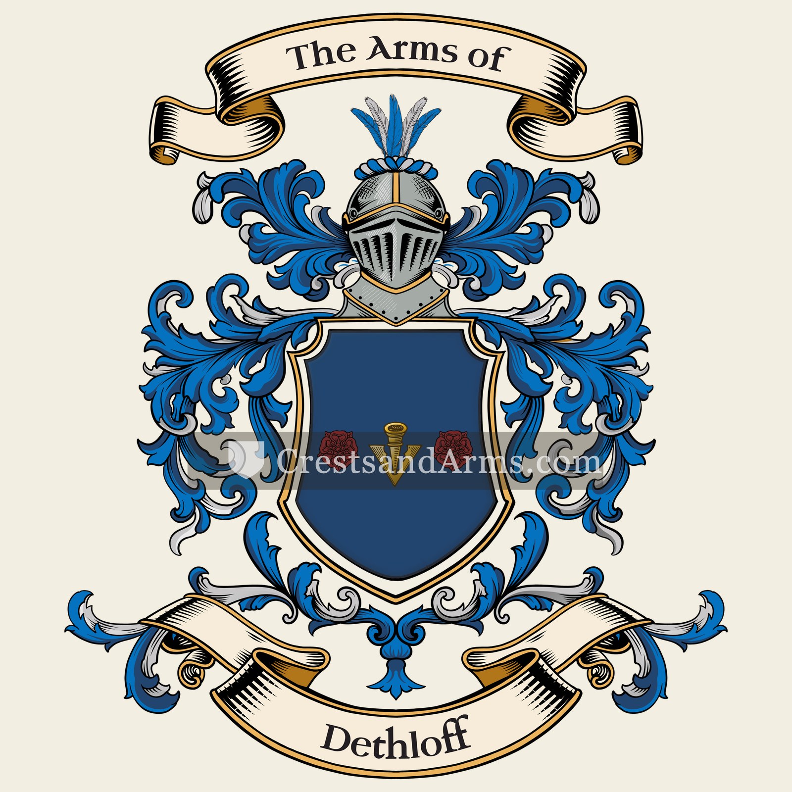 The Dethloff coat of arms, drawn from the recorded blazon