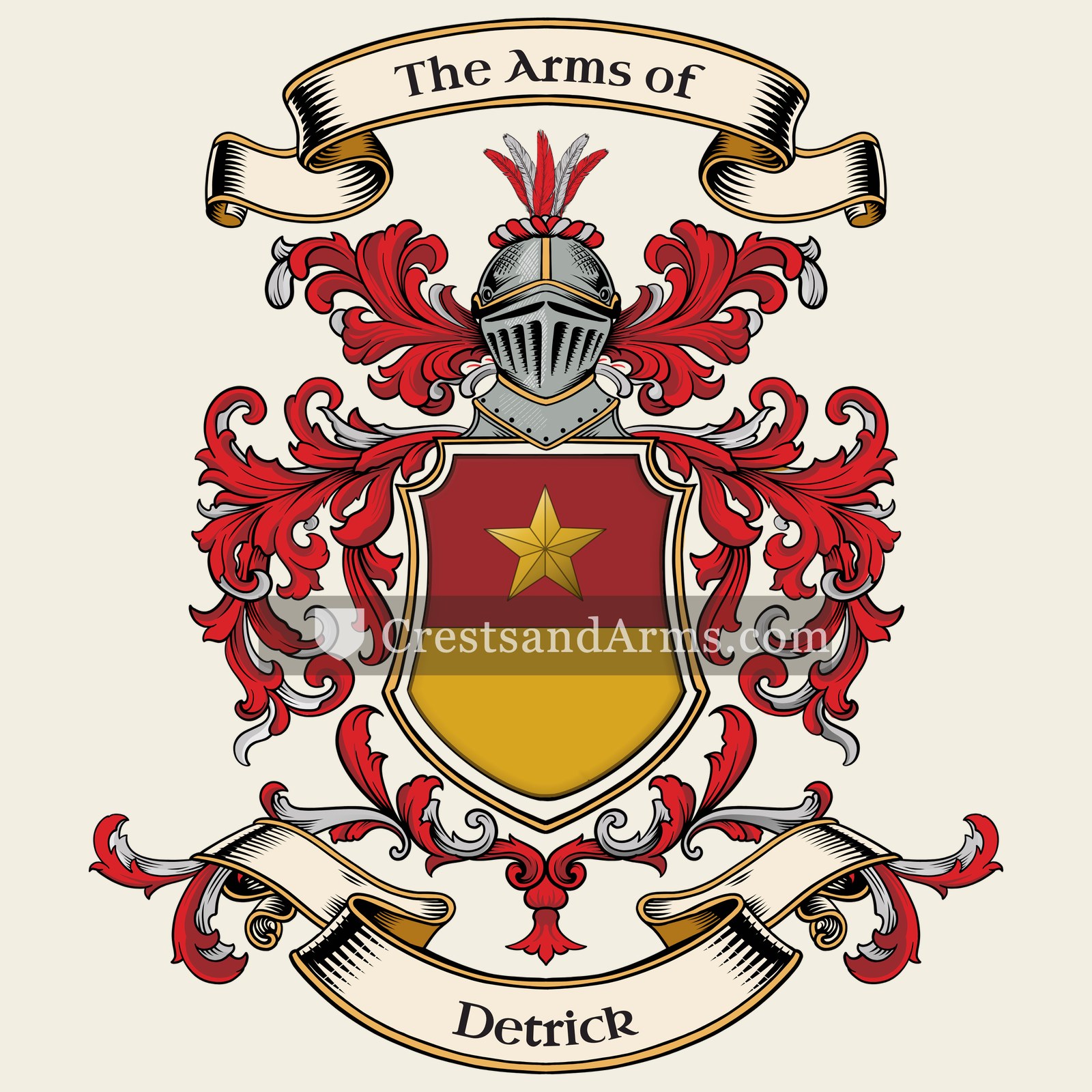 The Detrick coat of arms, drawn from the recorded blazon