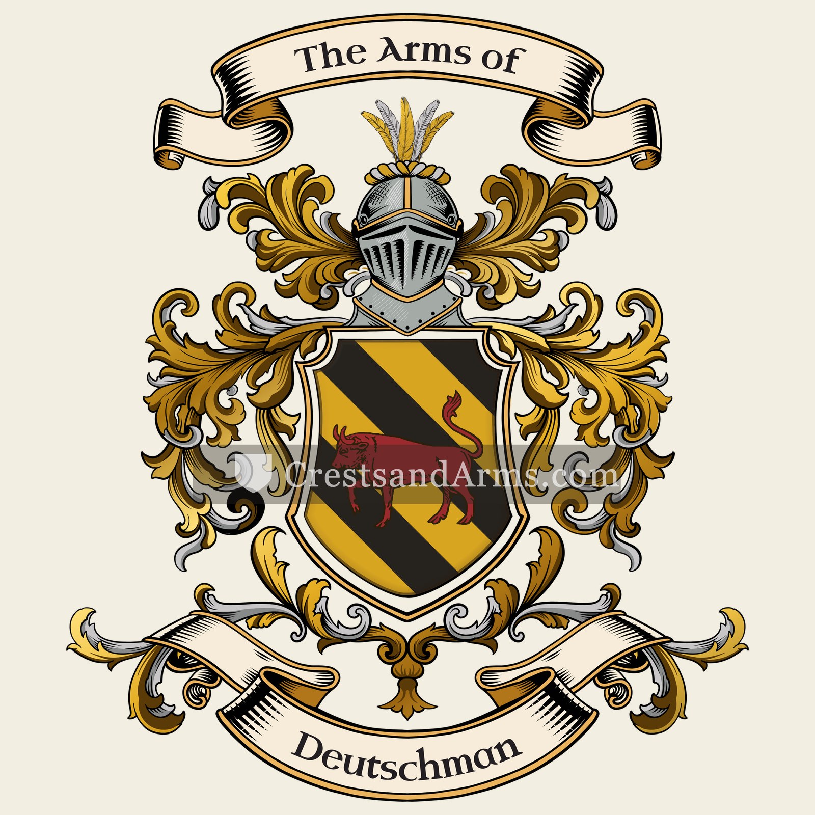 The Deutschman coat of arms, drawn from the recorded blazon