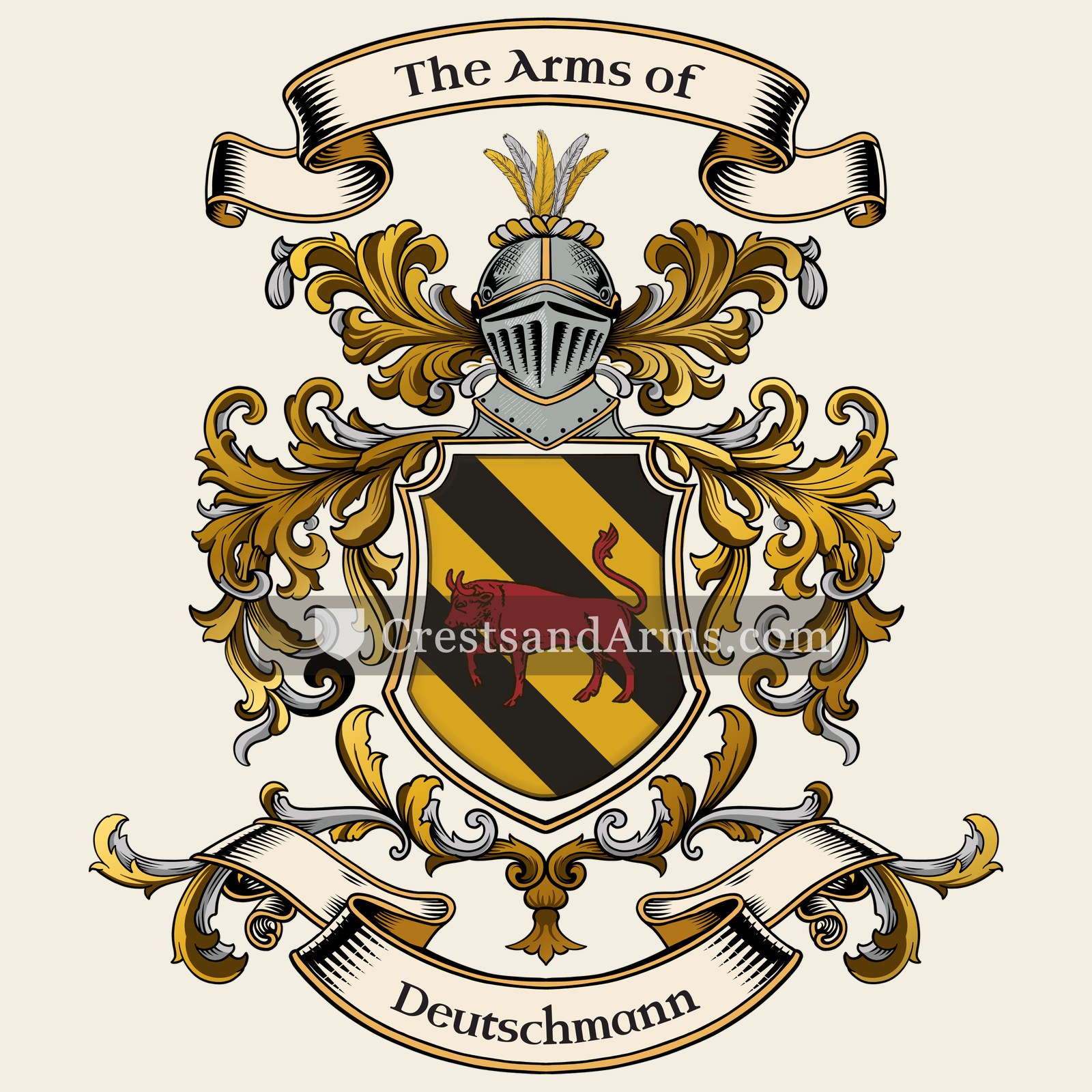 The Deutschmann coat of arms, drawn from the recorded blazon
