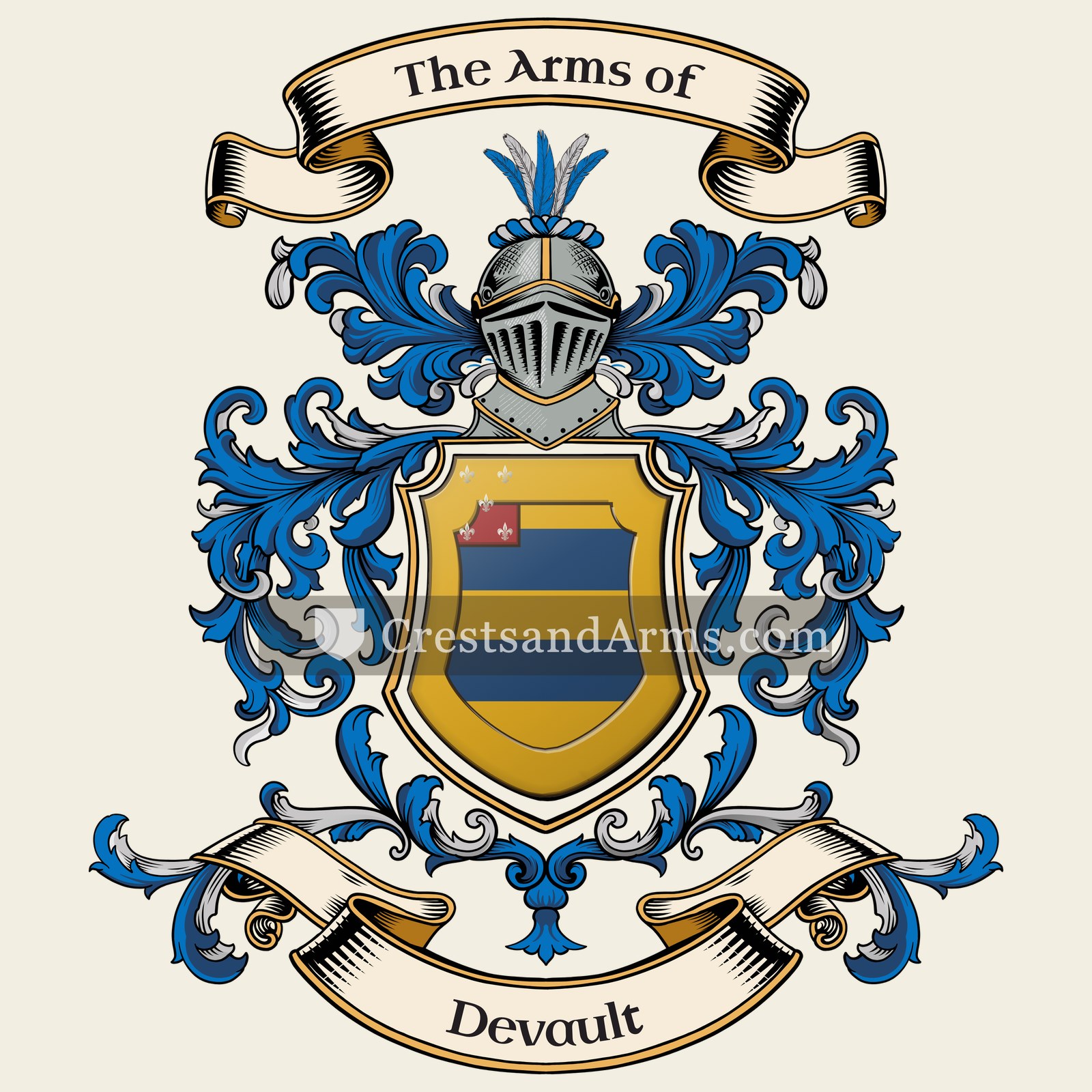 The Devault coat of arms, drawn from the recorded blazon