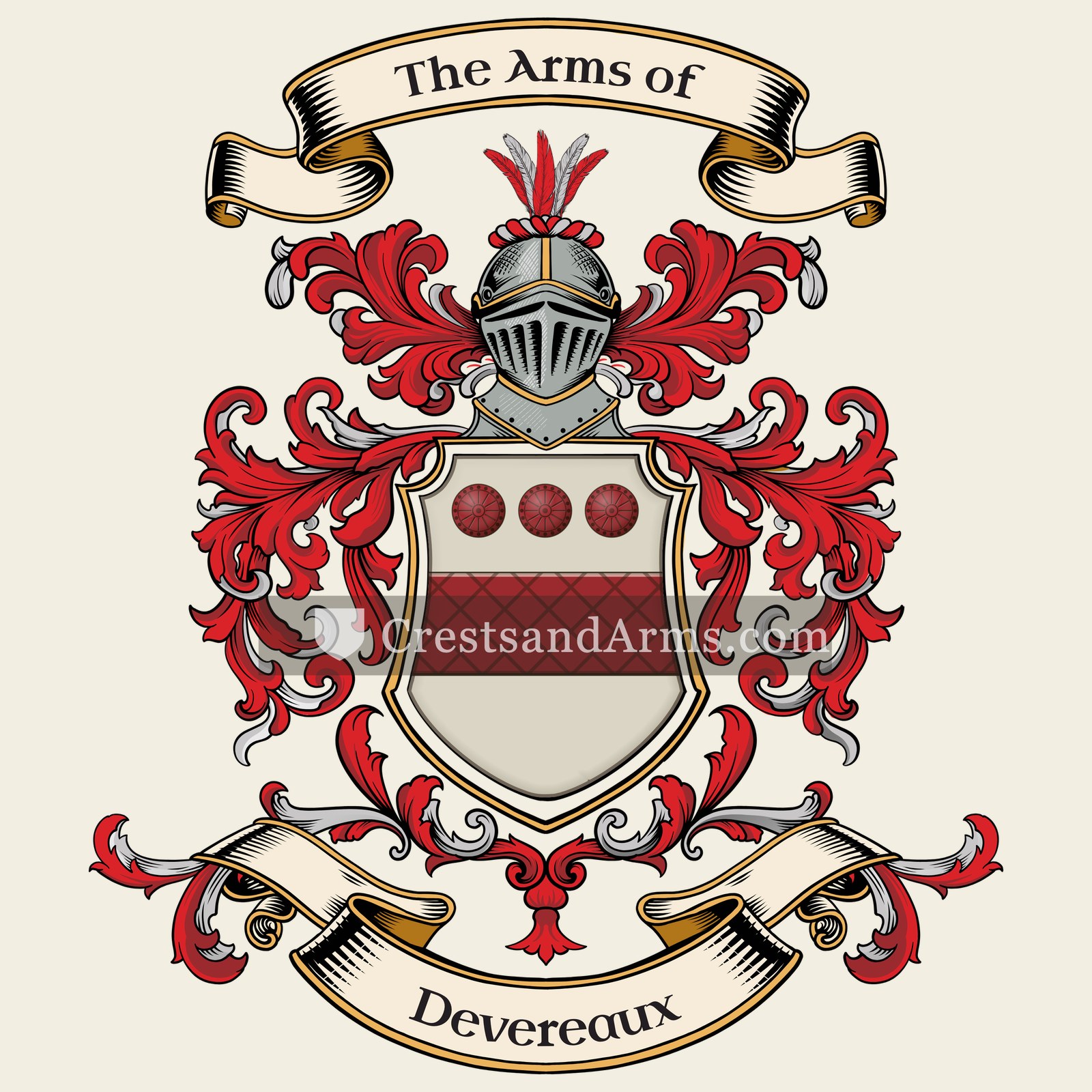 The Devereaux coat of arms, drawn from the recorded blazon