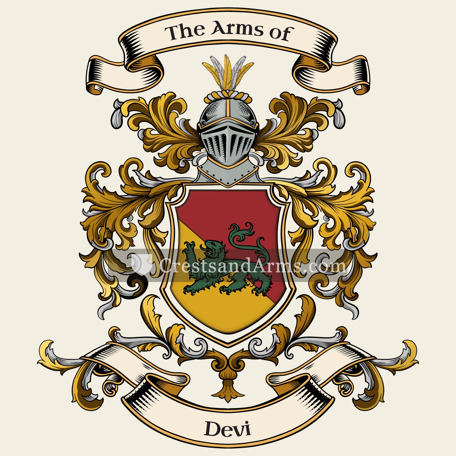 The Devi coat of arms, drawn from the recorded blazon