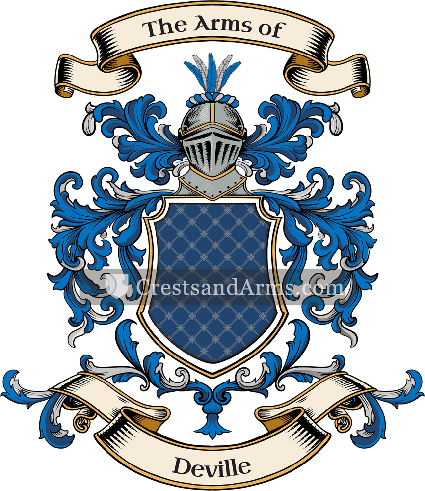 The Deville coat of arms, drawn from the recorded blazon