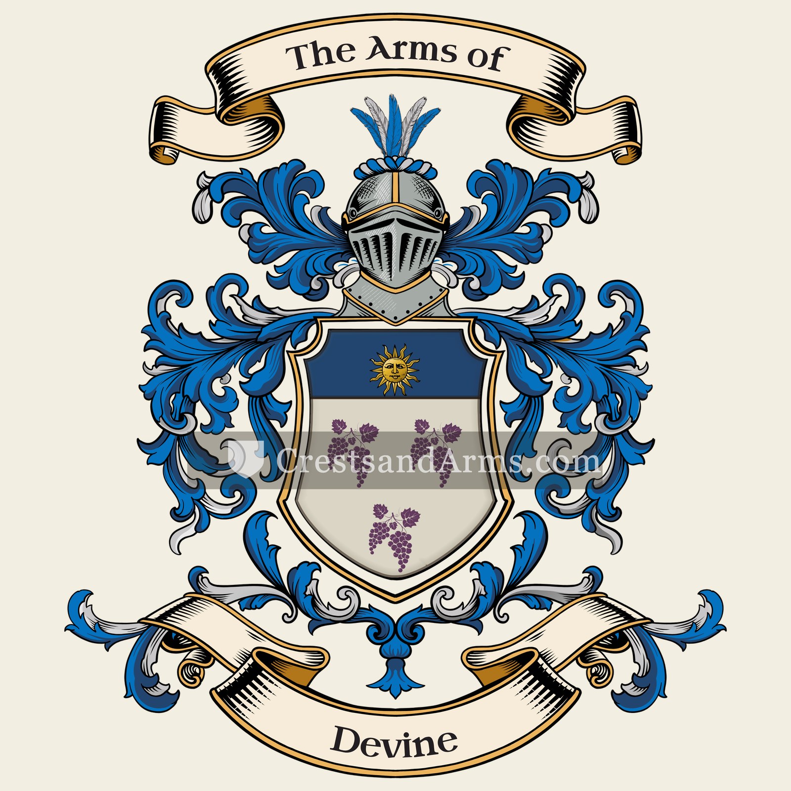 The Devine coat of arms, drawn from the recorded blazon