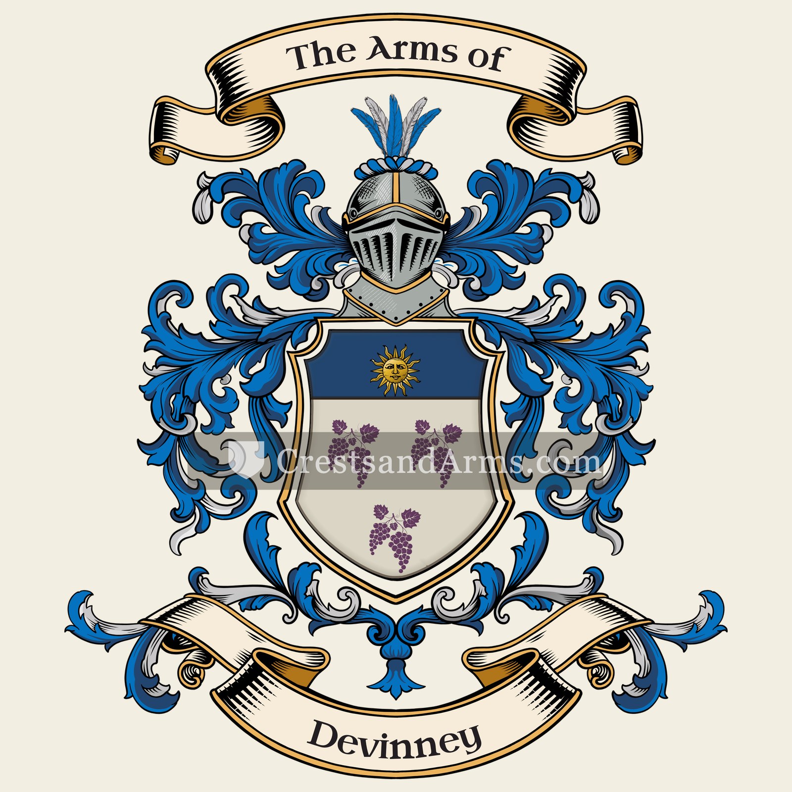 The Devinney coat of arms, drawn from the recorded blazon