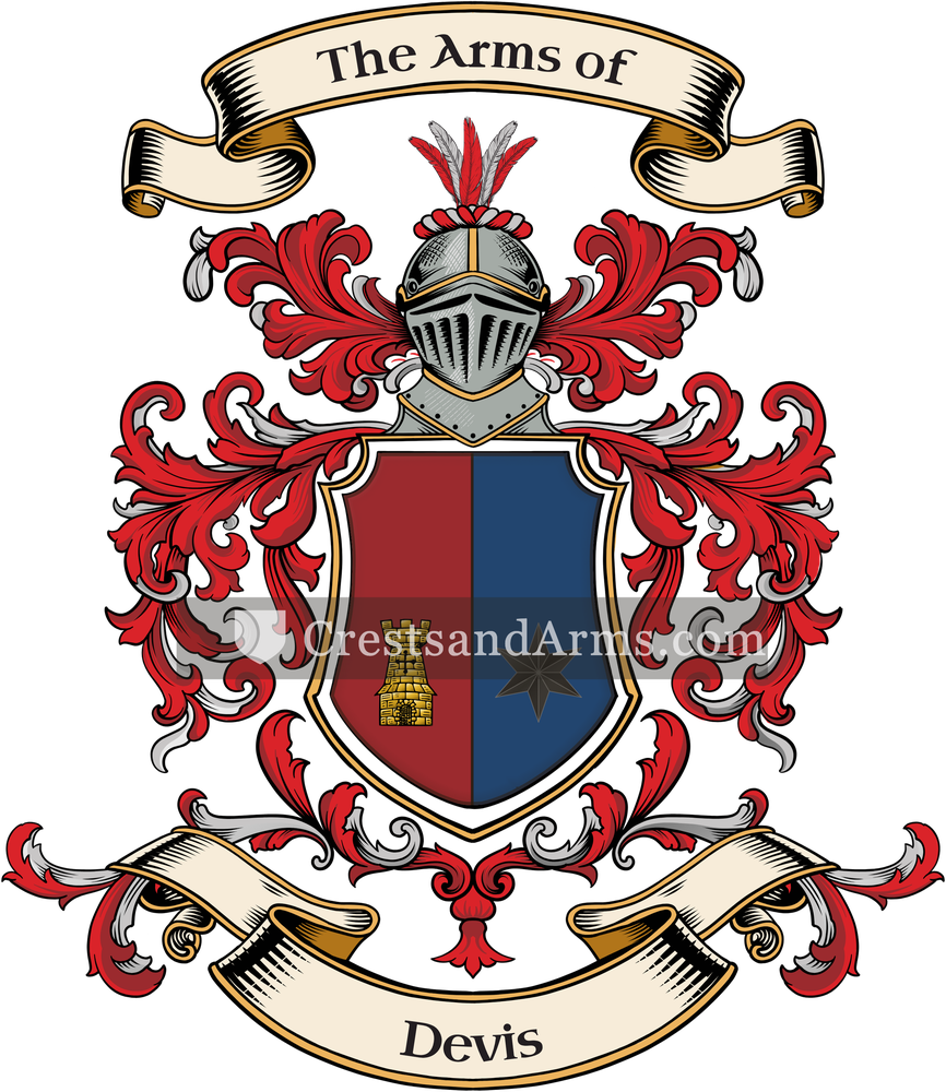 The Devis coat of arms, drawn from the recorded blazon