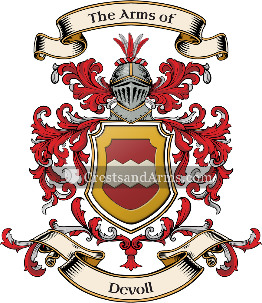 The Devoll coat of arms, drawn from the recorded blazon