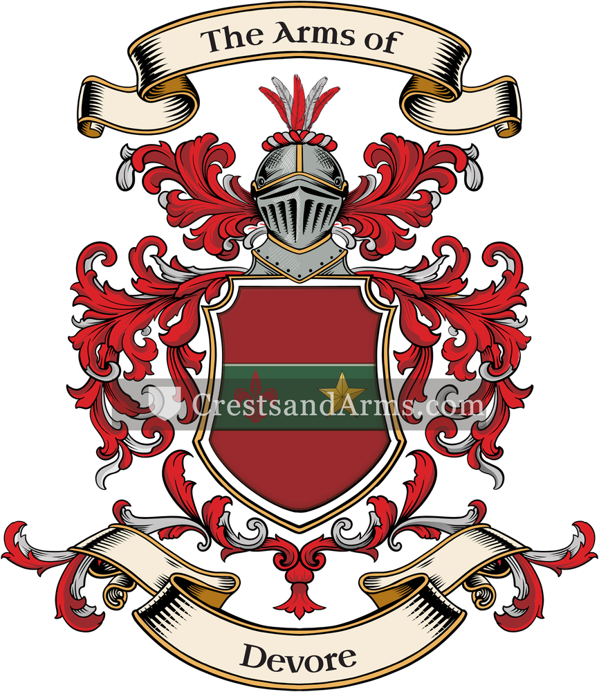 The Devore coat of arms, drawn from the recorded blazon