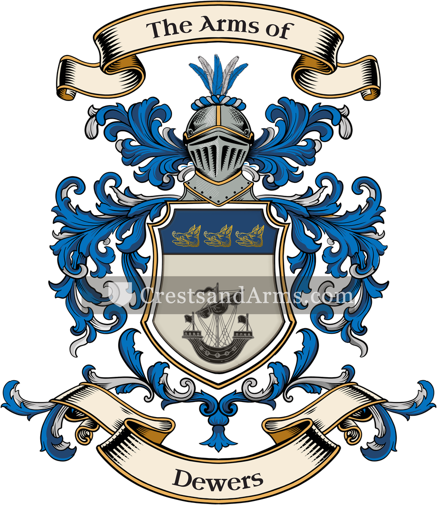 The Dewers coat of arms, drawn from the recorded blazon