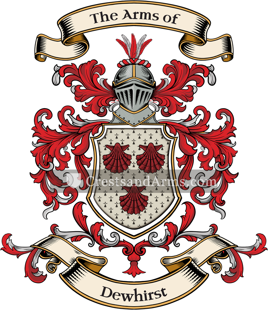 The Dewhirst coat of arms, drawn from the recorded blazon