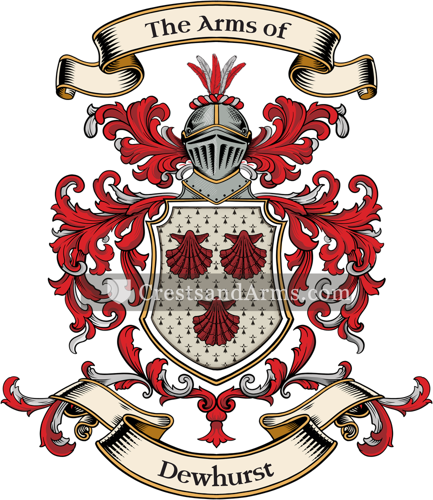 The Dewhurst coat of arms, drawn from the recorded blazon