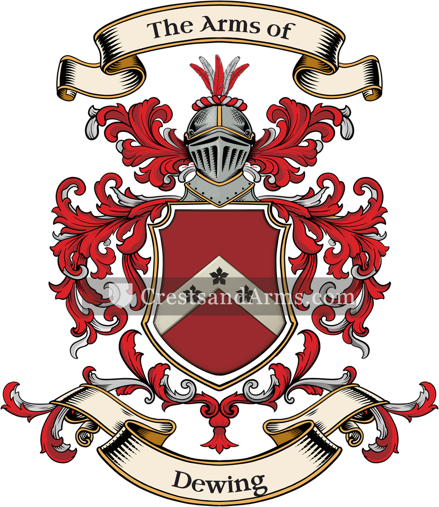 The Dewing coat of arms, drawn from the recorded blazon