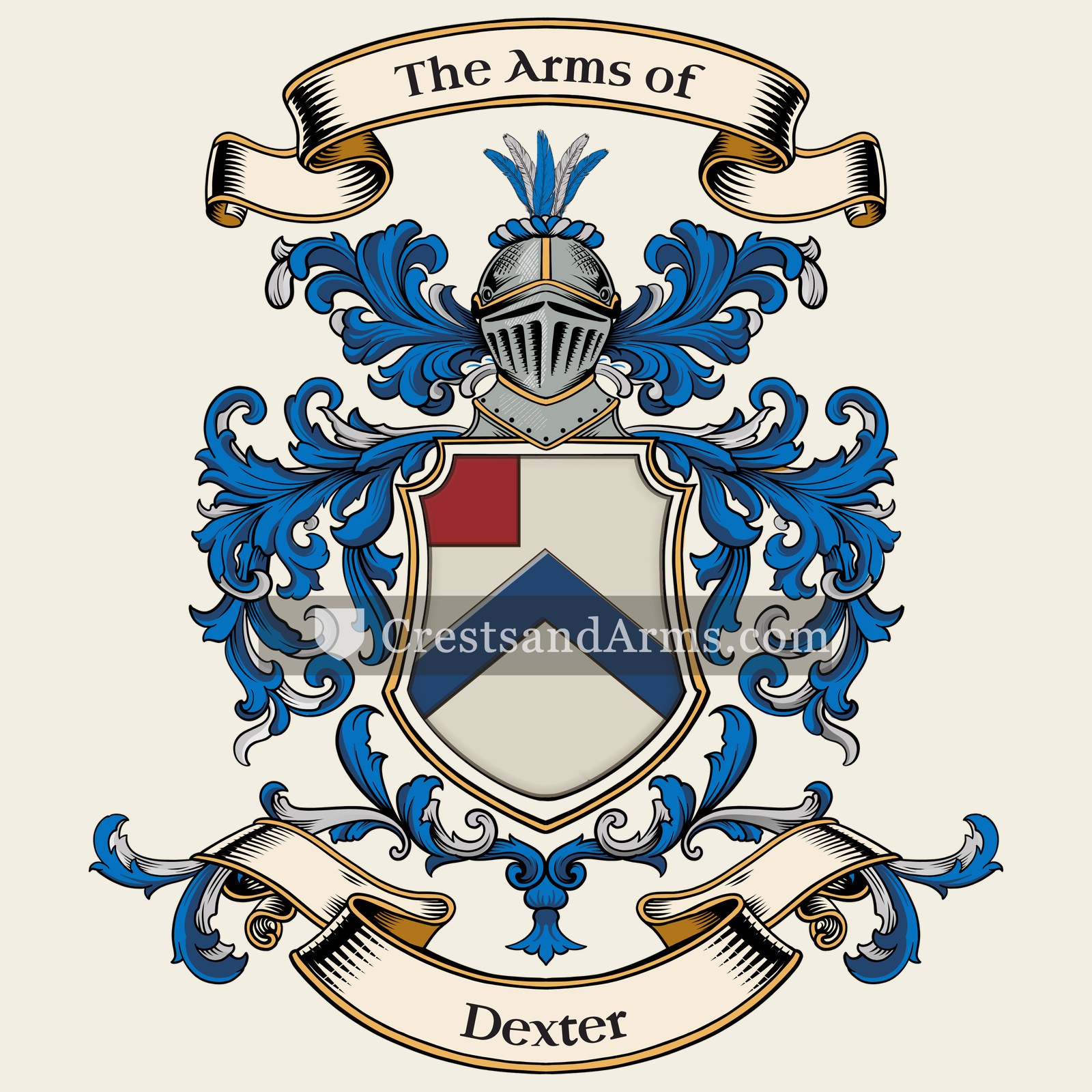 The Dexter coat of arms, drawn from the recorded blazon