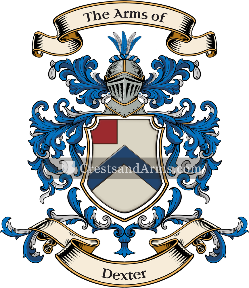 The Dexter coat of arms, drawn from the recorded blazon