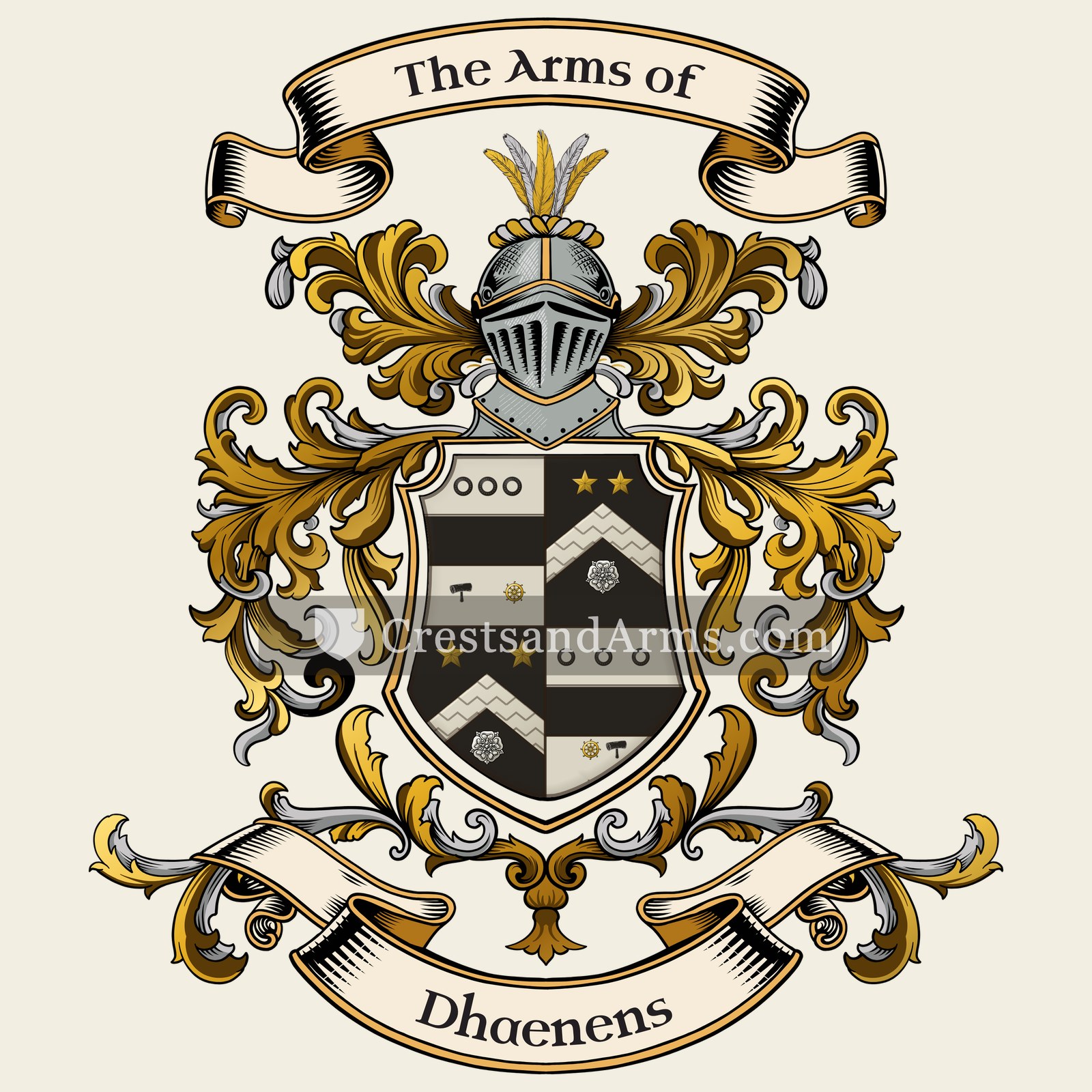 The Dhaenens coat of arms, drawn from the recorded blazon
