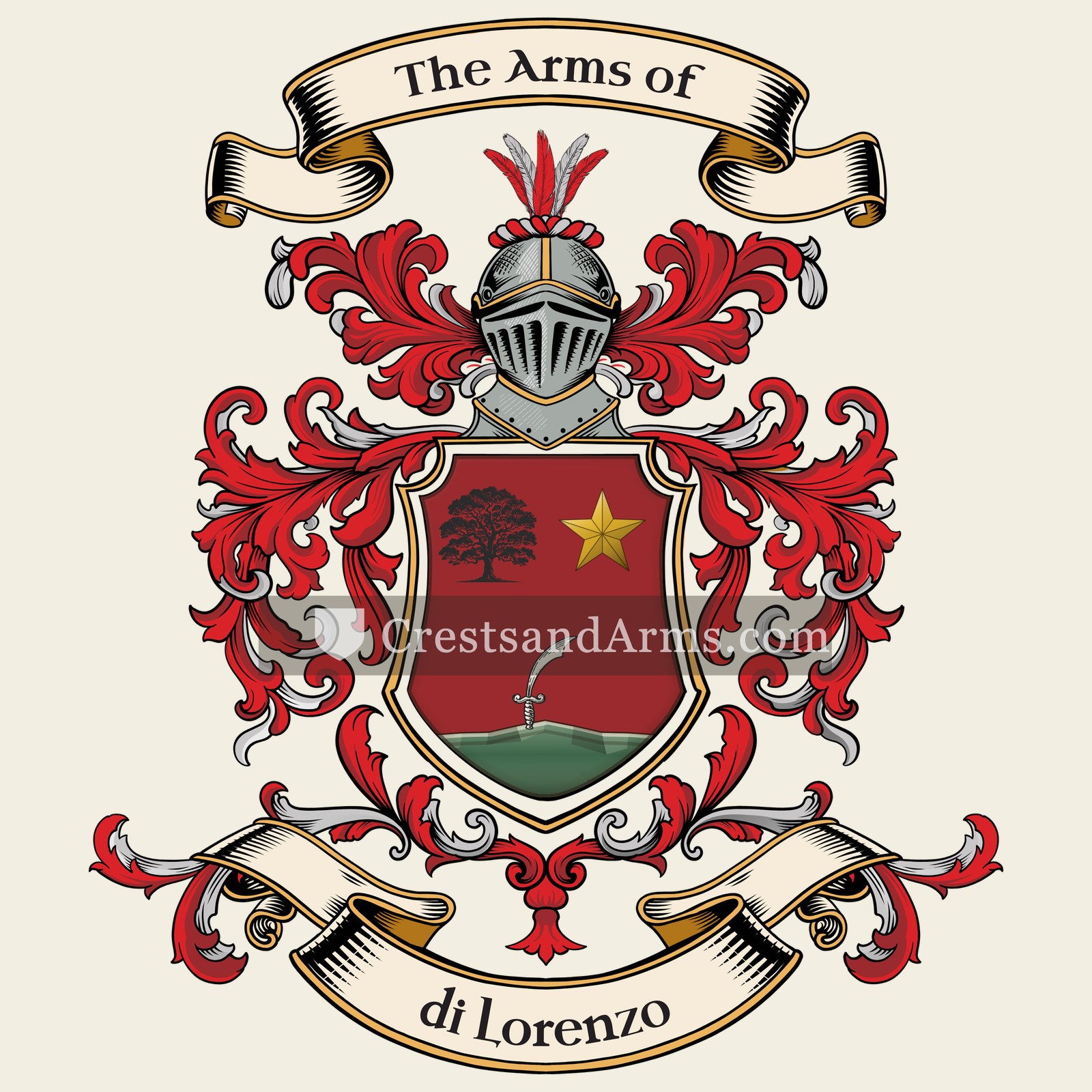 The di Lorenzo coat of arms, drawn from the recorded blazon