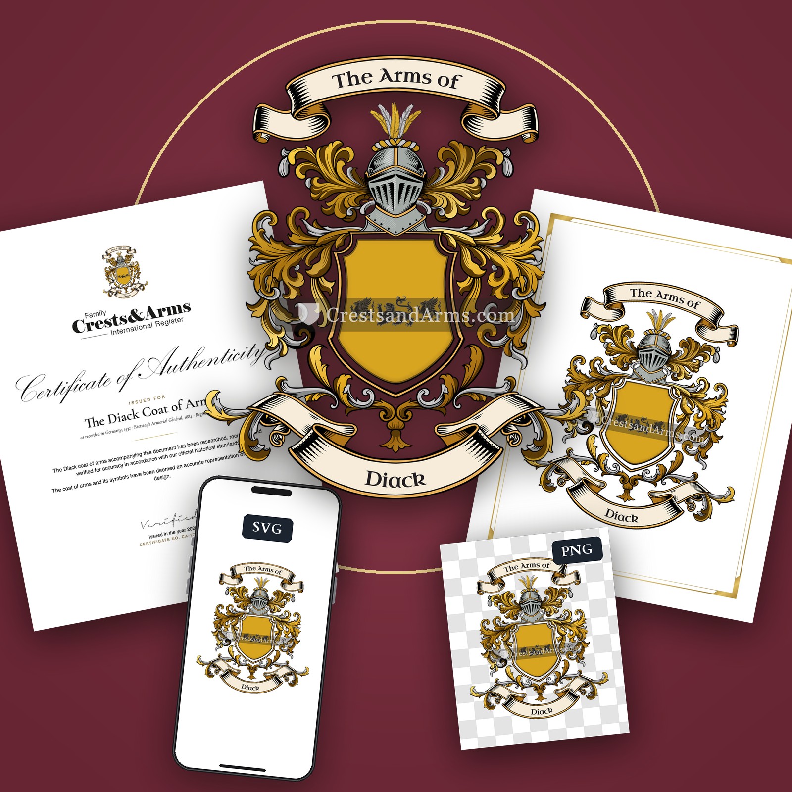 The Diack arms on the coat of arms — digital pack