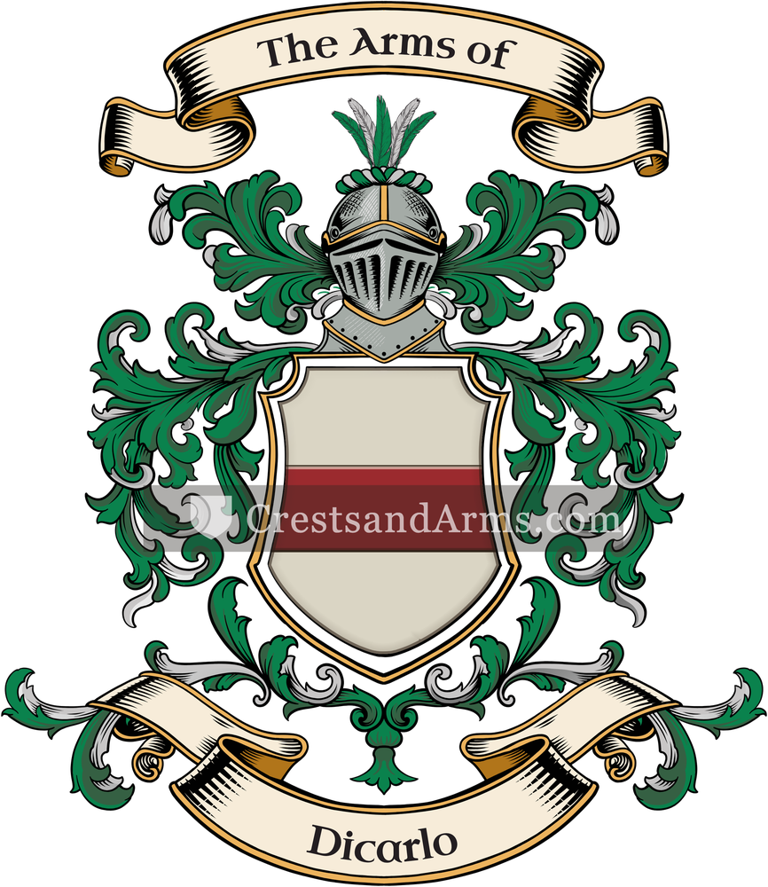 The Dicarlo coat of arms, drawn from the recorded blazon