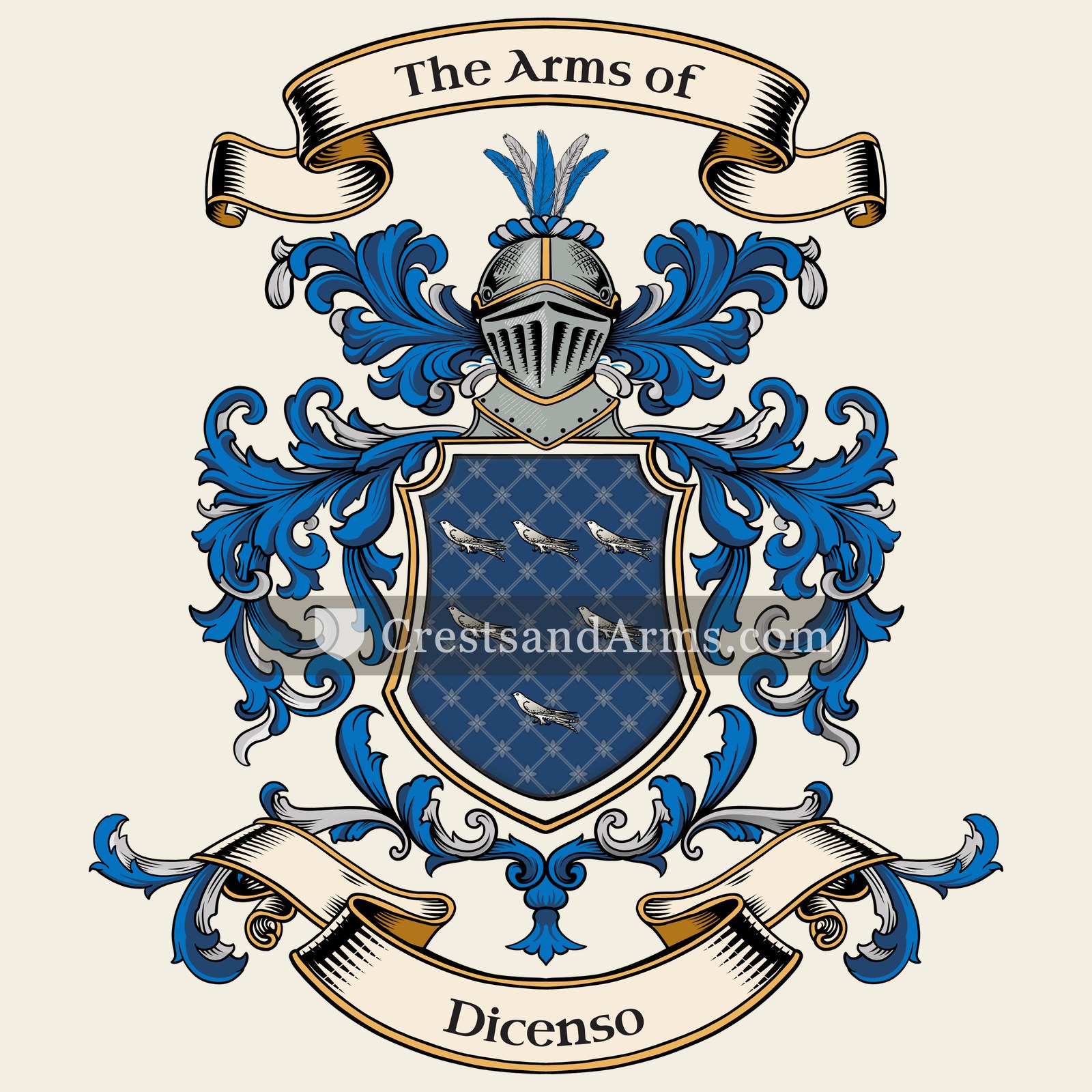 The Dicenso coat of arms, drawn from the recorded blazon