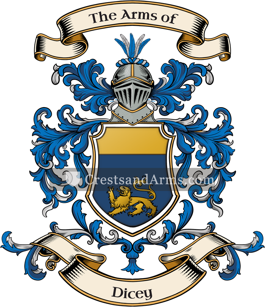 The Dicey coat of arms, drawn from the recorded blazon