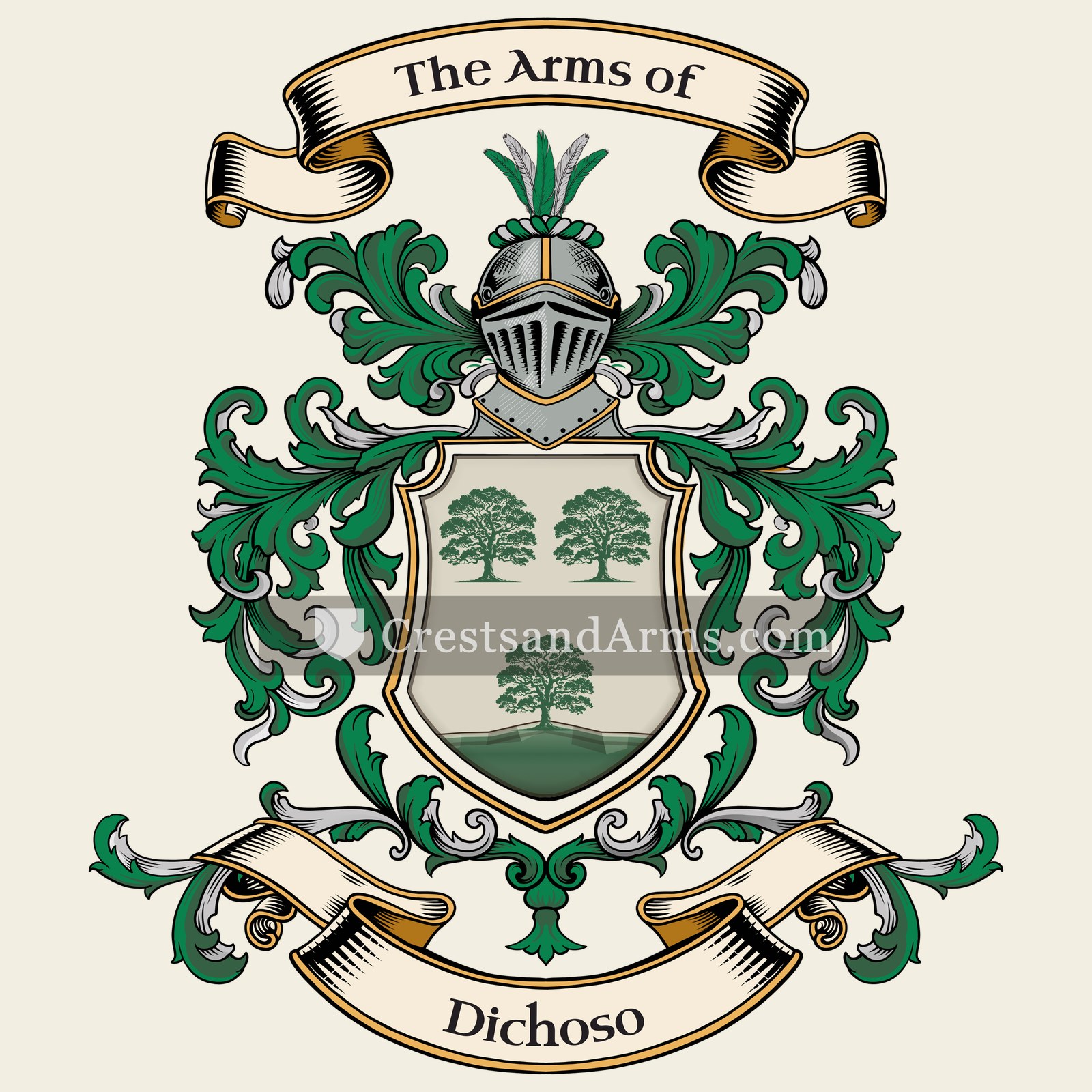 The Dichoso coat of arms, drawn from the recorded blazon