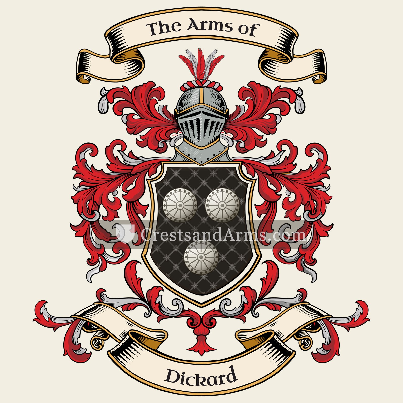 The Dickard coat of arms, drawn from the recorded blazon