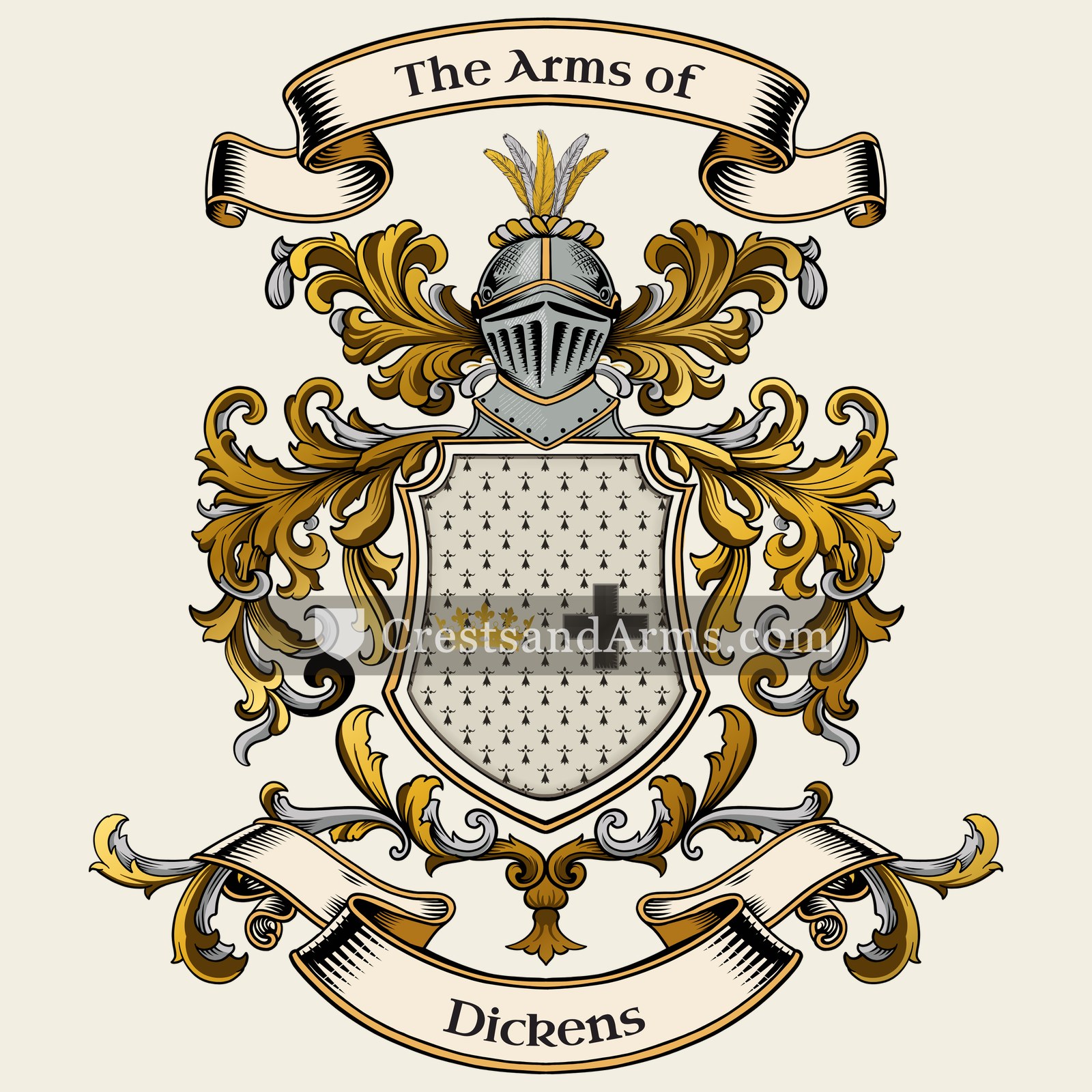 The Dickens coat of arms, drawn from the recorded blazon