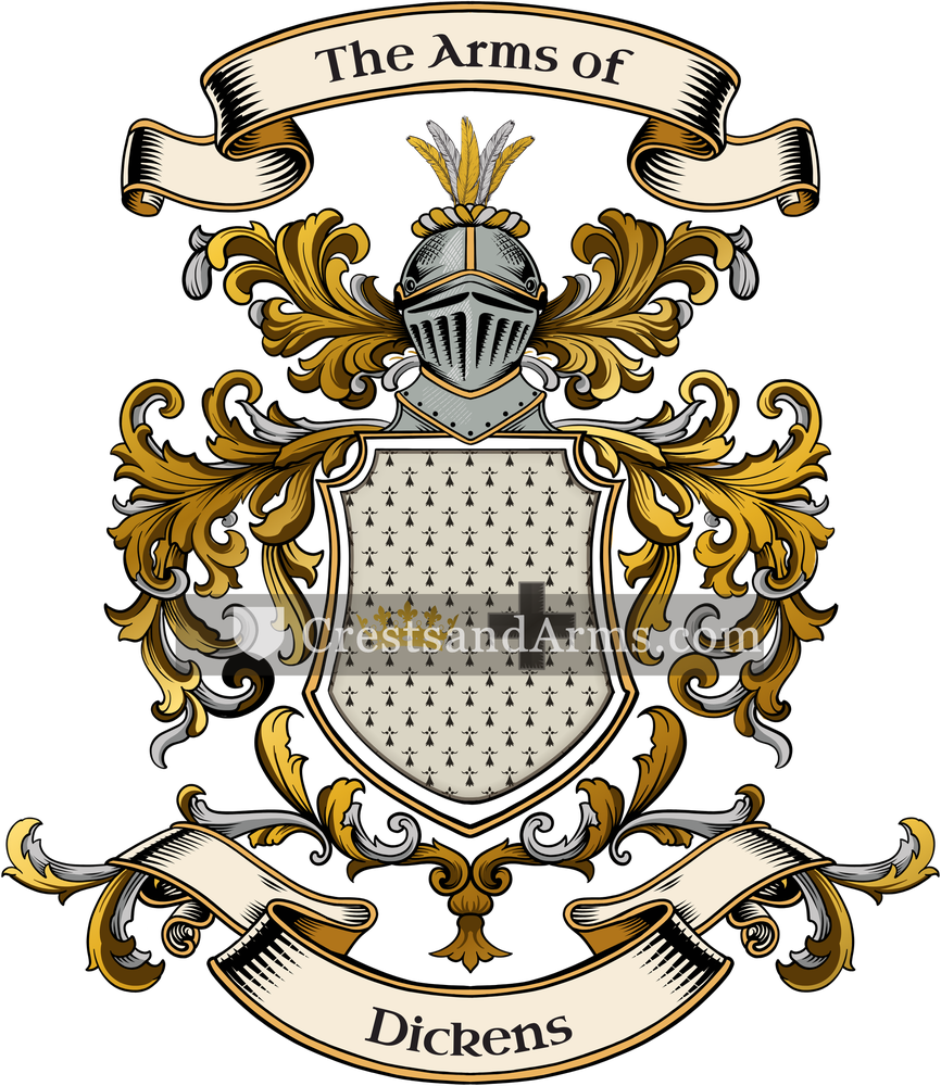 The Dickens coat of arms, drawn from the recorded blazon
