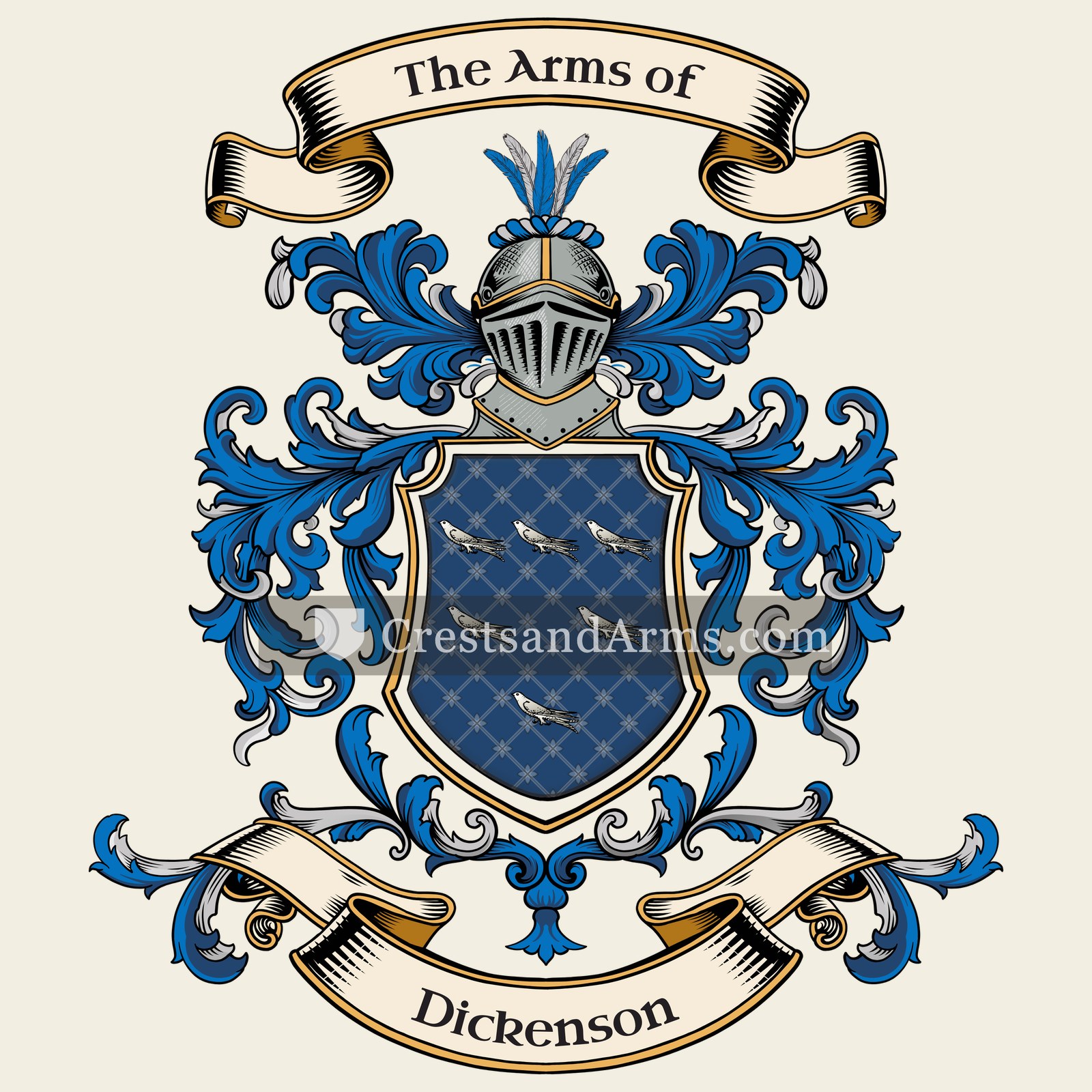 The Dickenson coat of arms, drawn from the recorded blazon