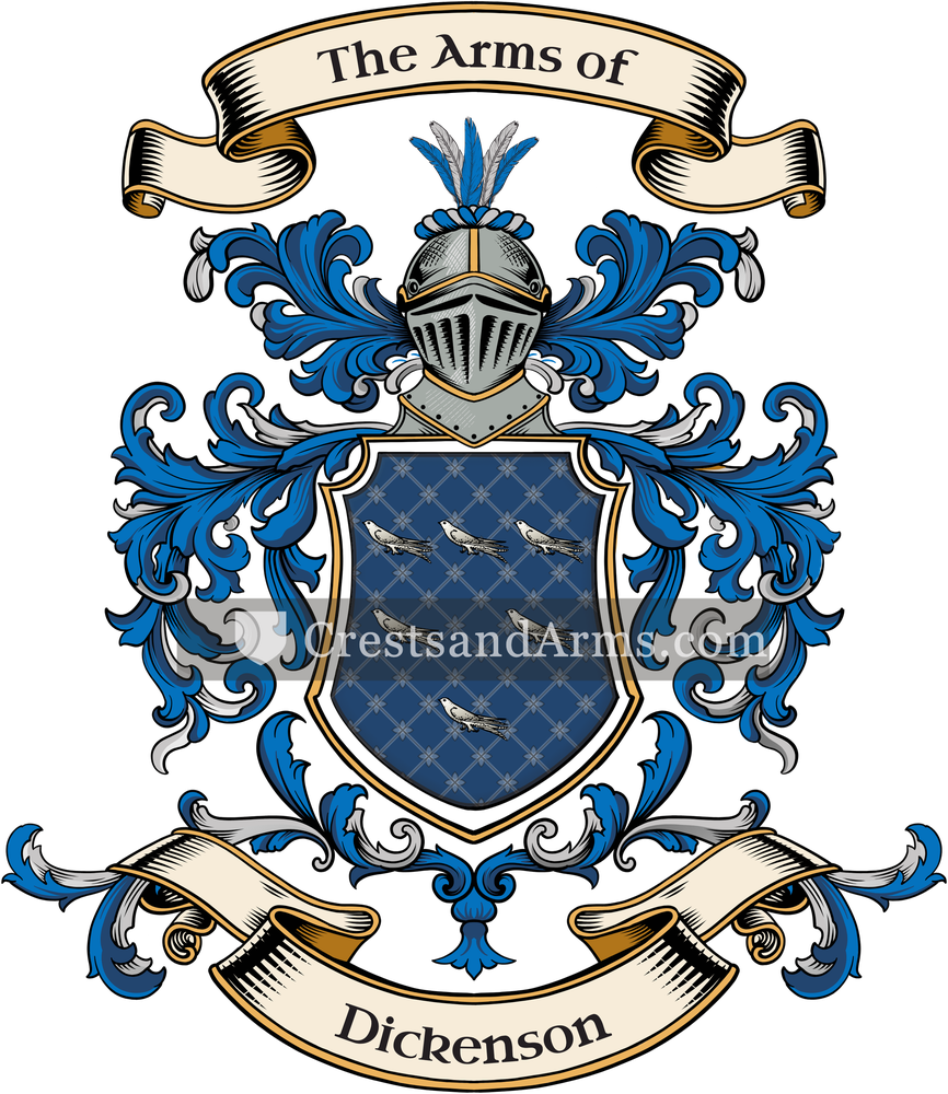 The Dickenson coat of arms, drawn from the recorded blazon