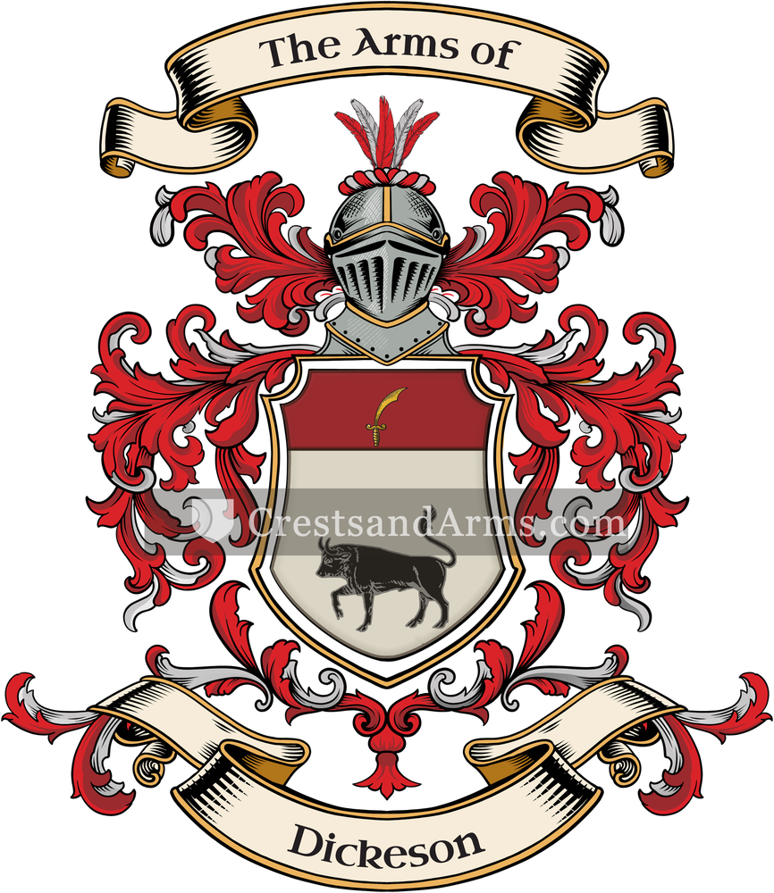 The Dickeson coat of arms, drawn from the recorded blazon