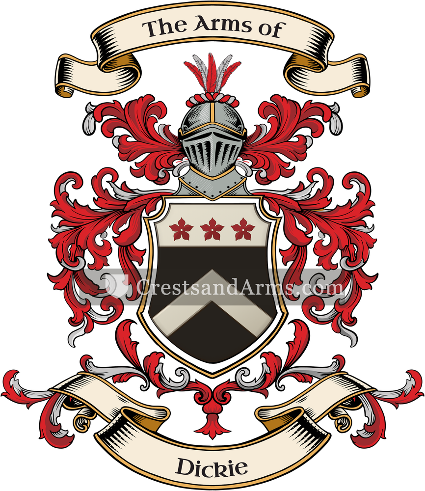 The Dickie coat of arms, drawn from the recorded blazon