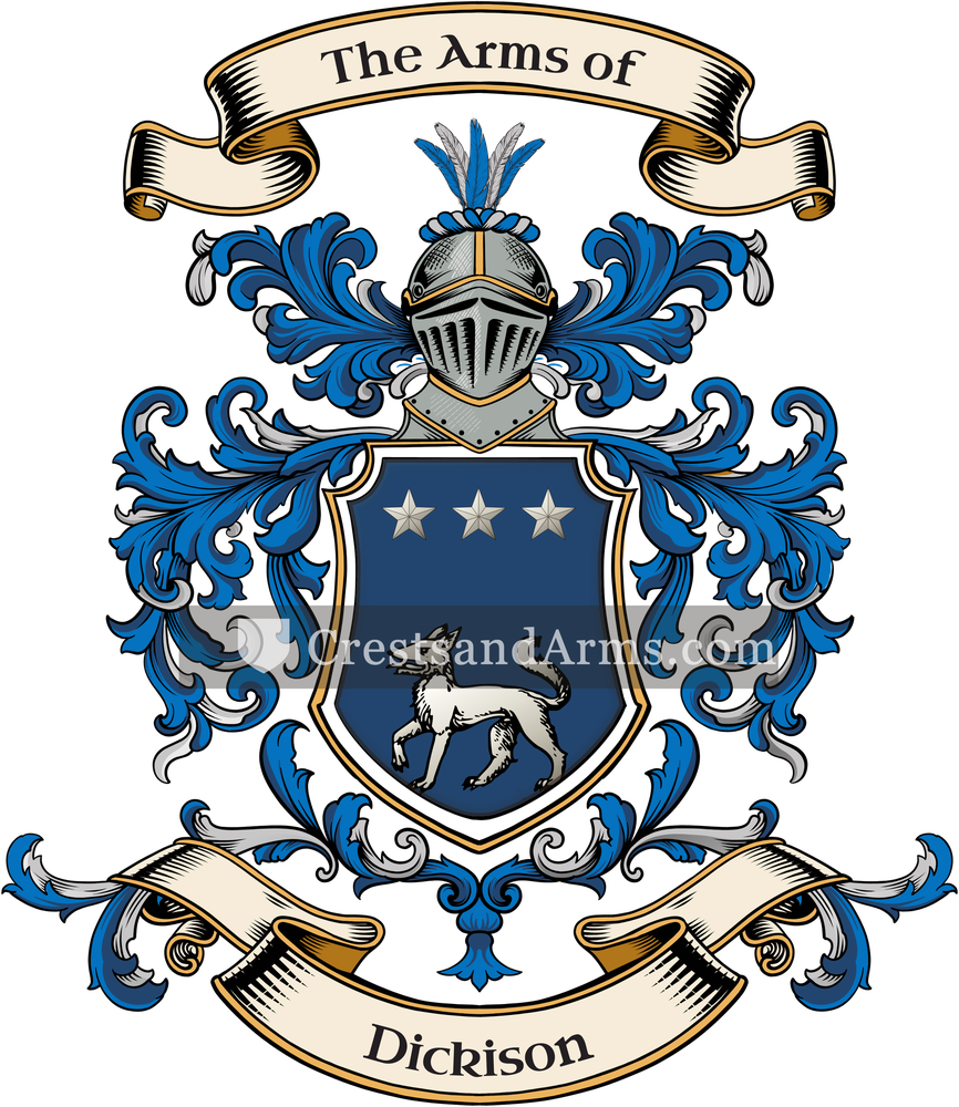 The Dickison coat of arms, drawn from the recorded blazon