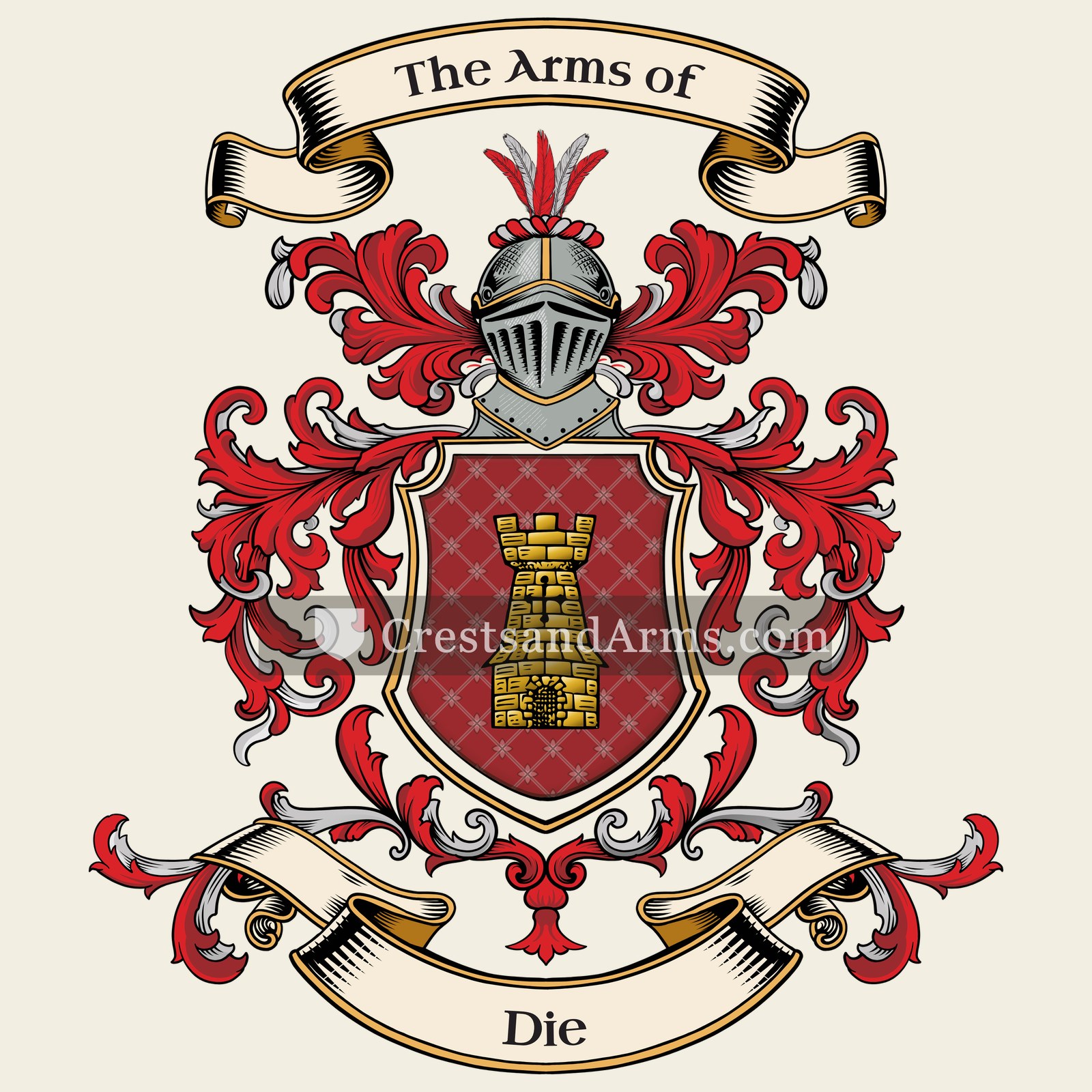 The Die coat of arms, drawn from the recorded blazon