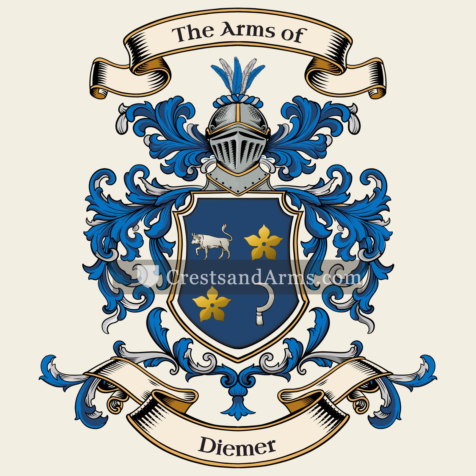 The Diemer coat of arms, drawn from the recorded blazon