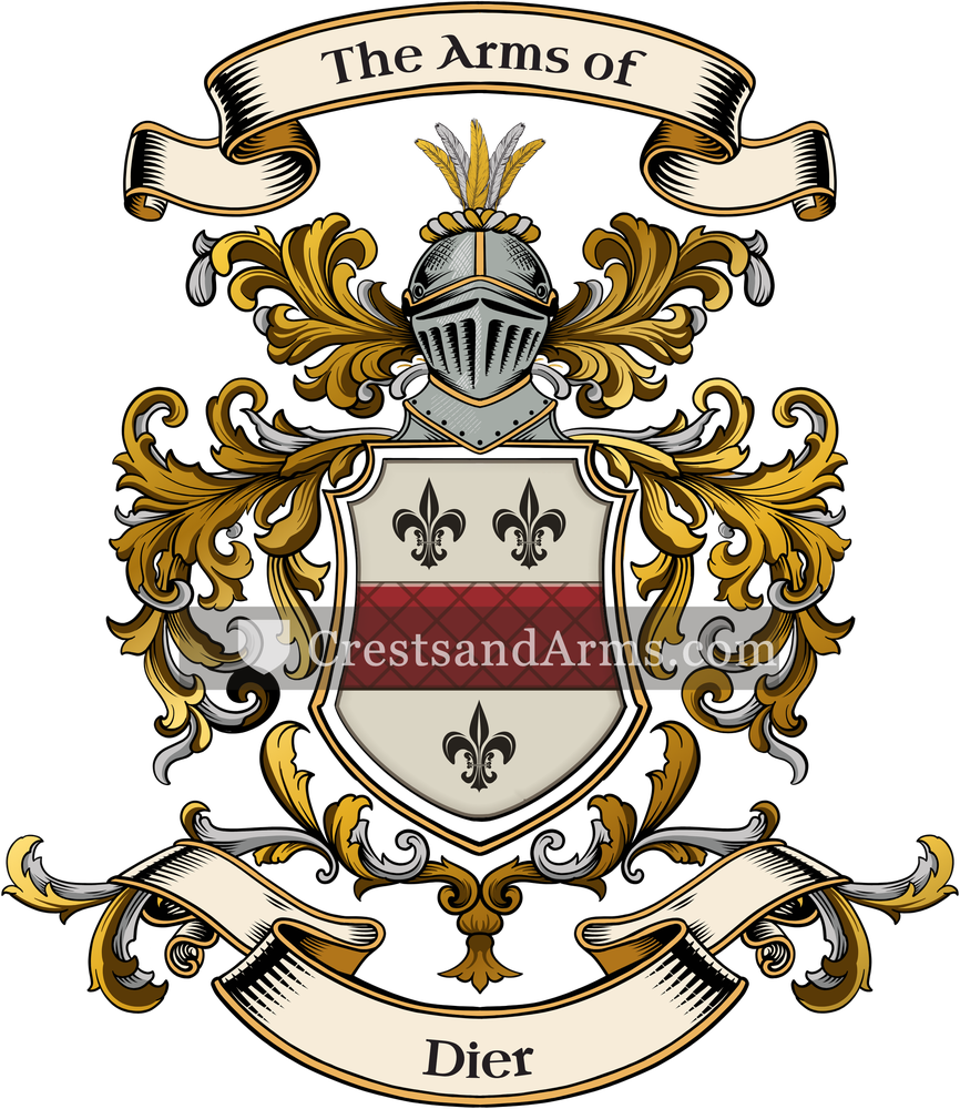 The Dier coat of arms, drawn from the recorded blazon