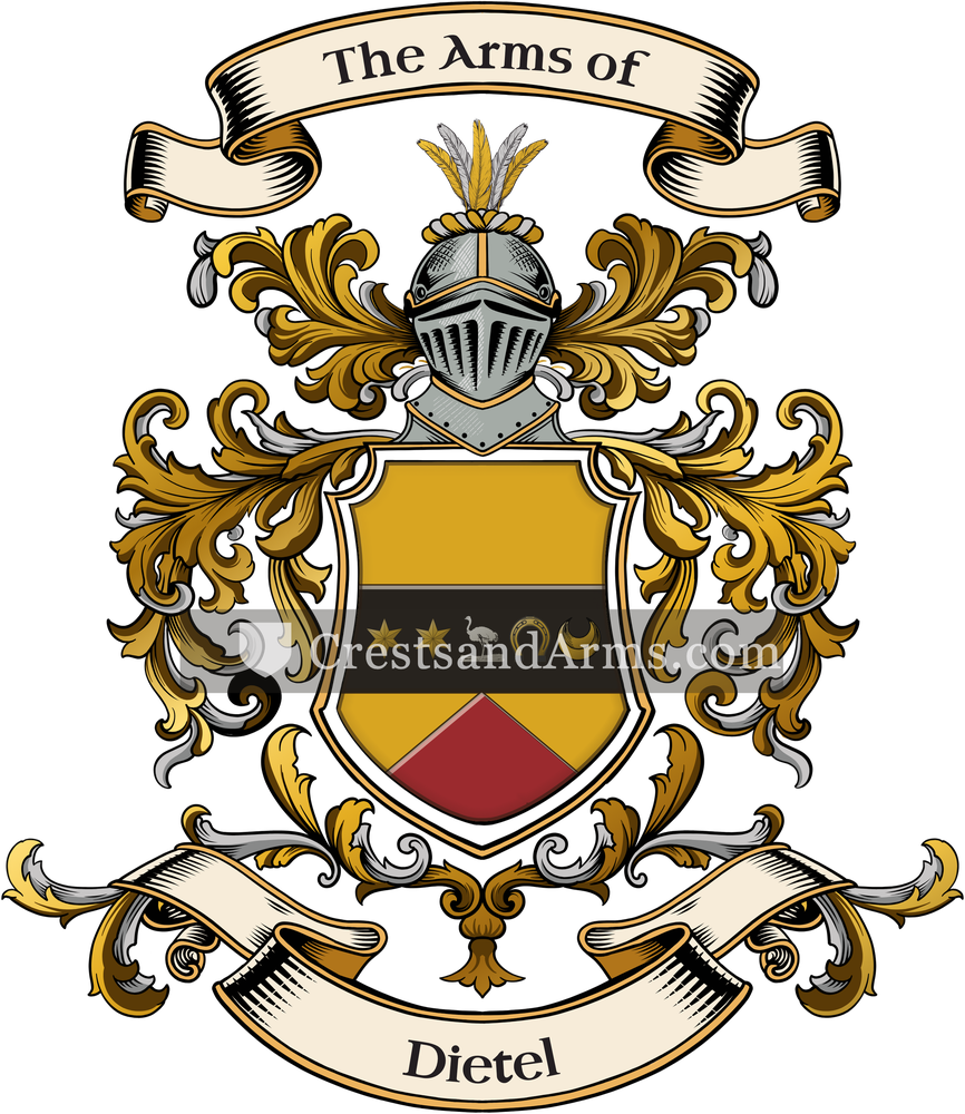 The Dietel coat of arms, drawn from the recorded blazon