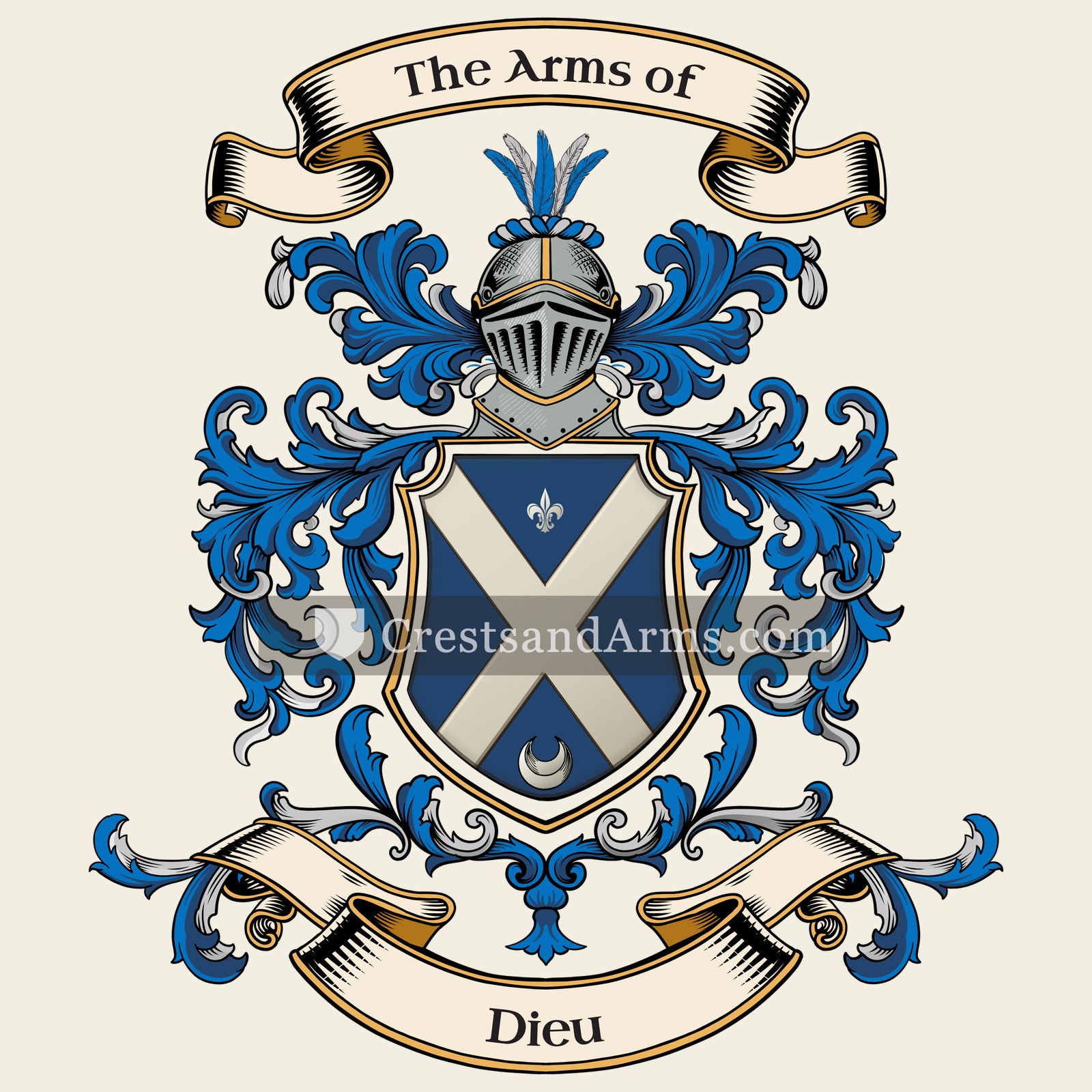 The Dieu coat of arms, drawn from the recorded blazon