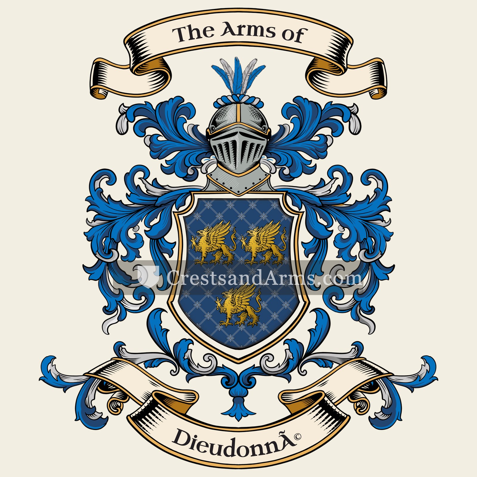 The Dieudonné coat of arms, drawn from the recorded blazon