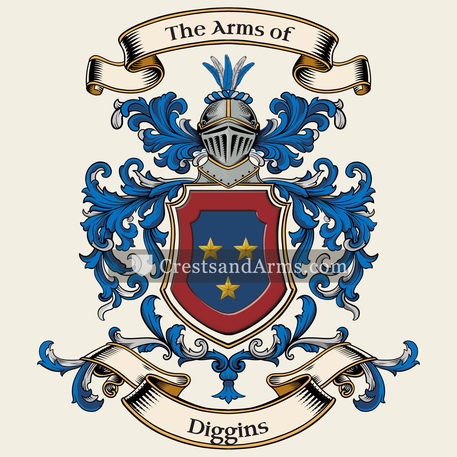 The Diggins coat of arms, drawn from the recorded blazon