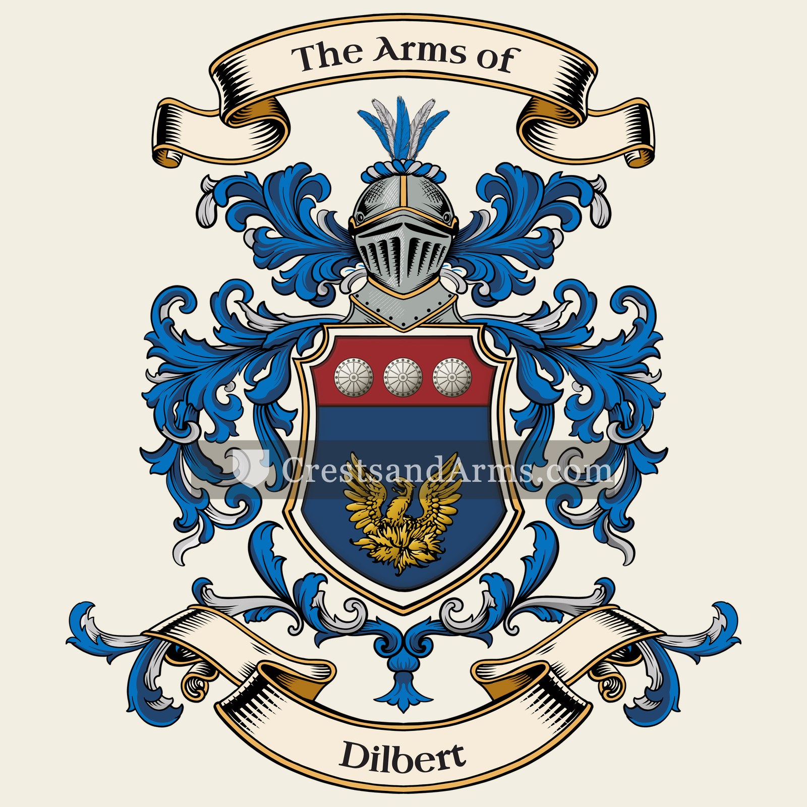 The Dilbert coat of arms, drawn from the recorded blazon
