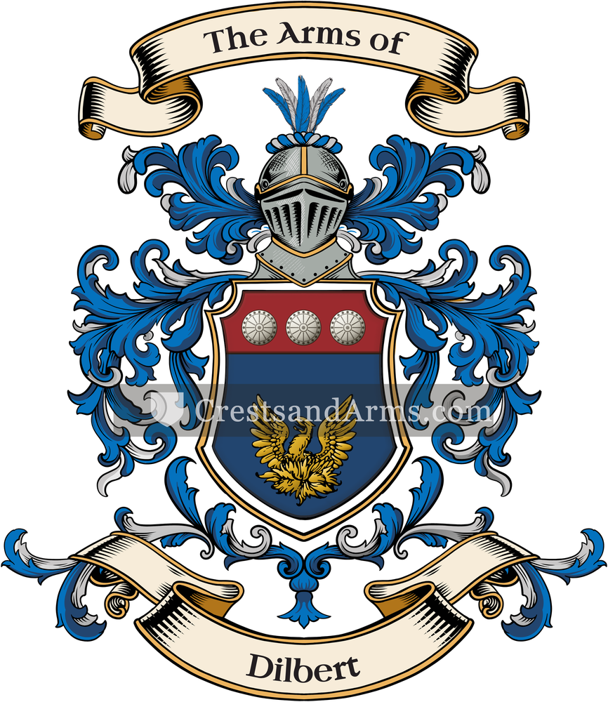 The Dilbert coat of arms, drawn from the recorded blazon